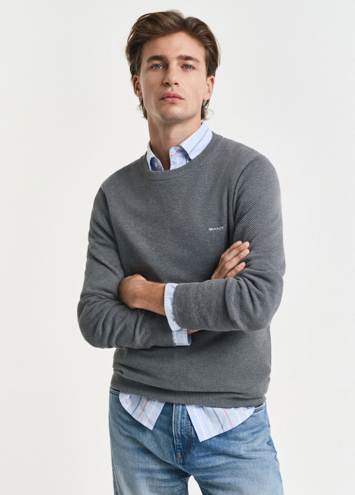 Cotton Piqu&eacute; Crew Neck Sweater