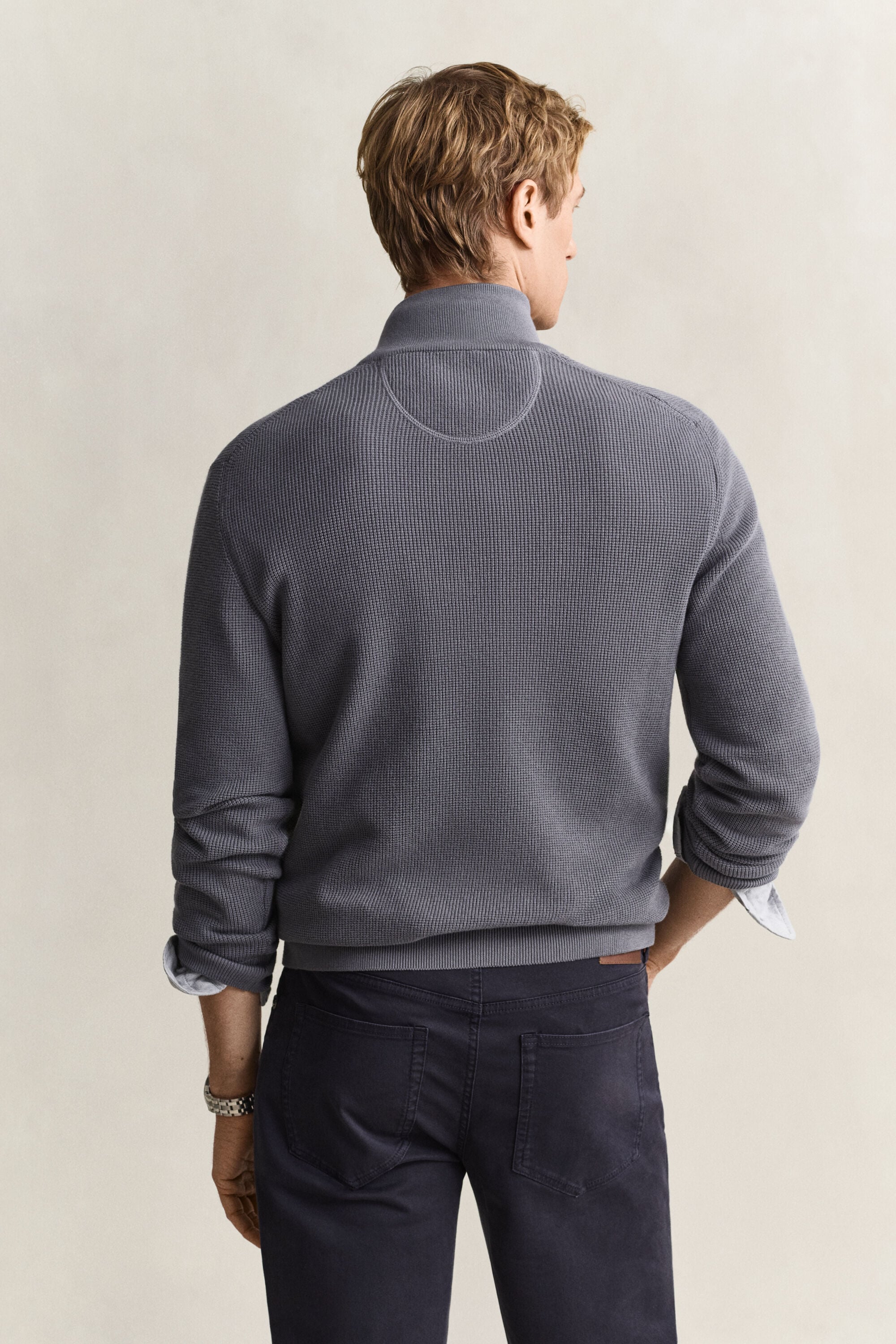 Textured Cotton Half-Zip Sweater