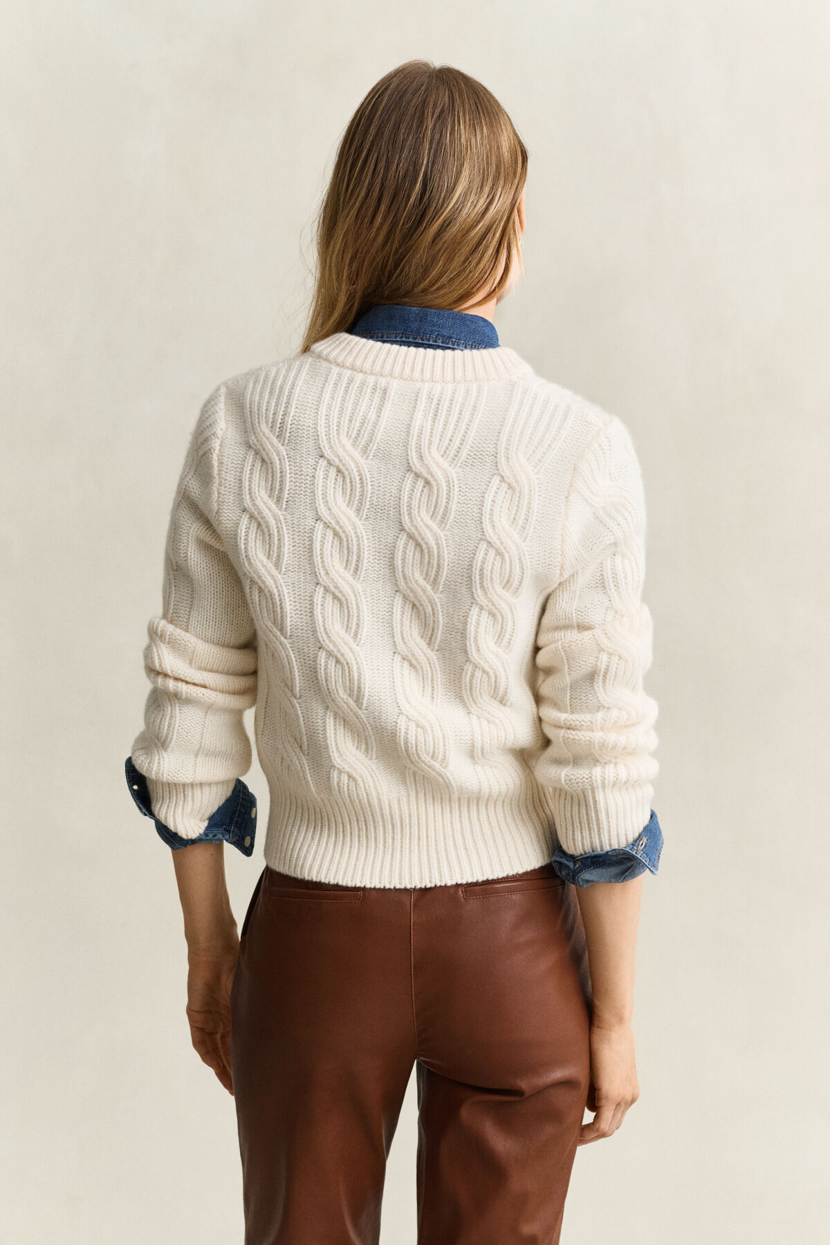 Wool Blend Cable Knit Cardigan — CREAM