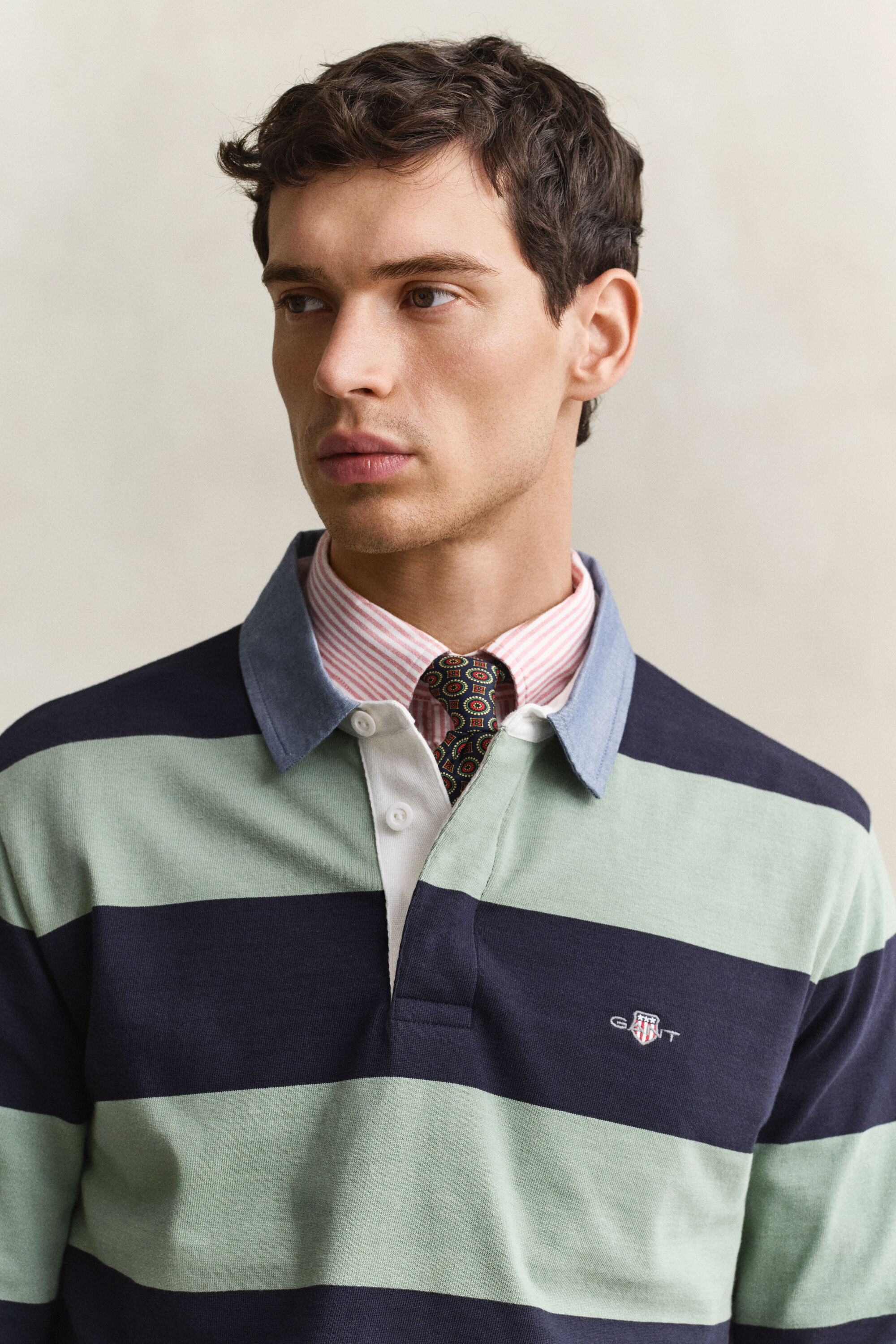 Chambray Collar Striped Heavy Rugger