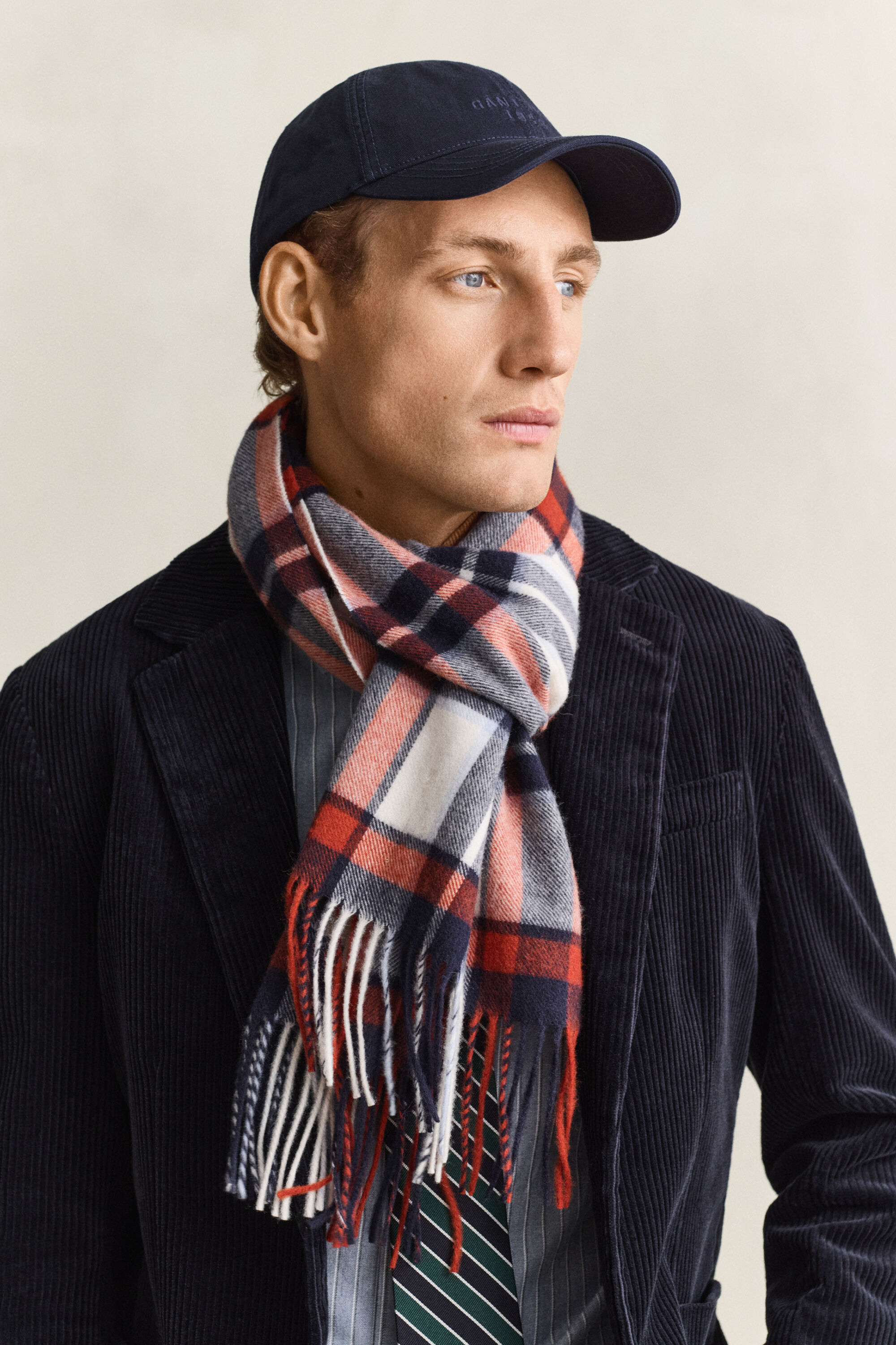 Checked Wool Scarf — CREAM