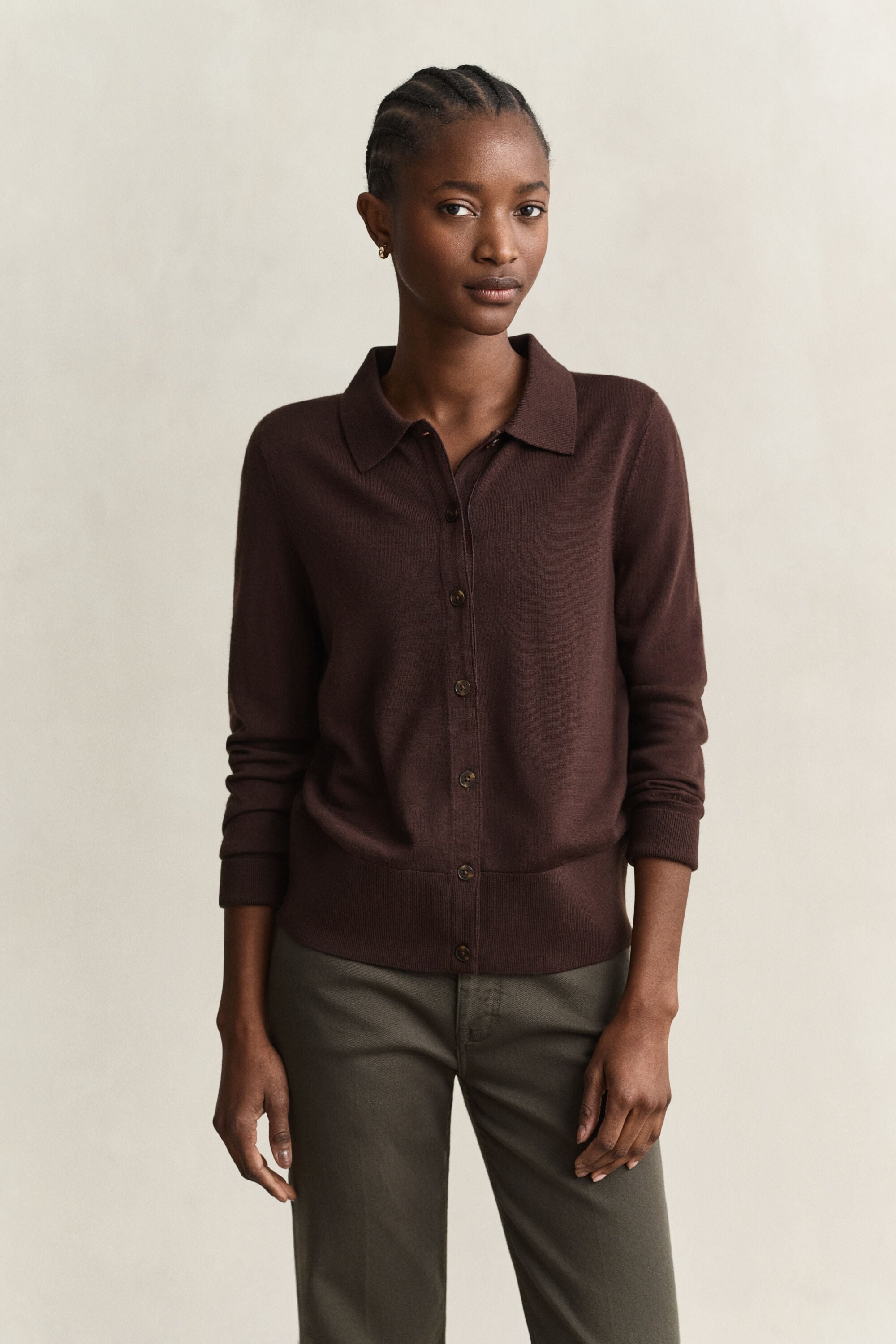 Extra Fine Merino Wool Cardigan — DEEP BROWN