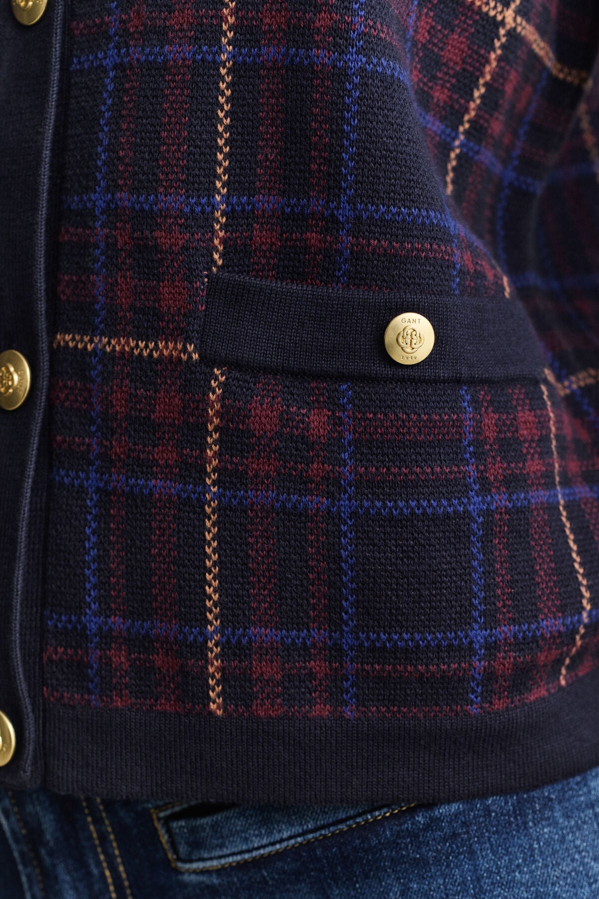Knitted Check Cardigan — EVENING BLUE