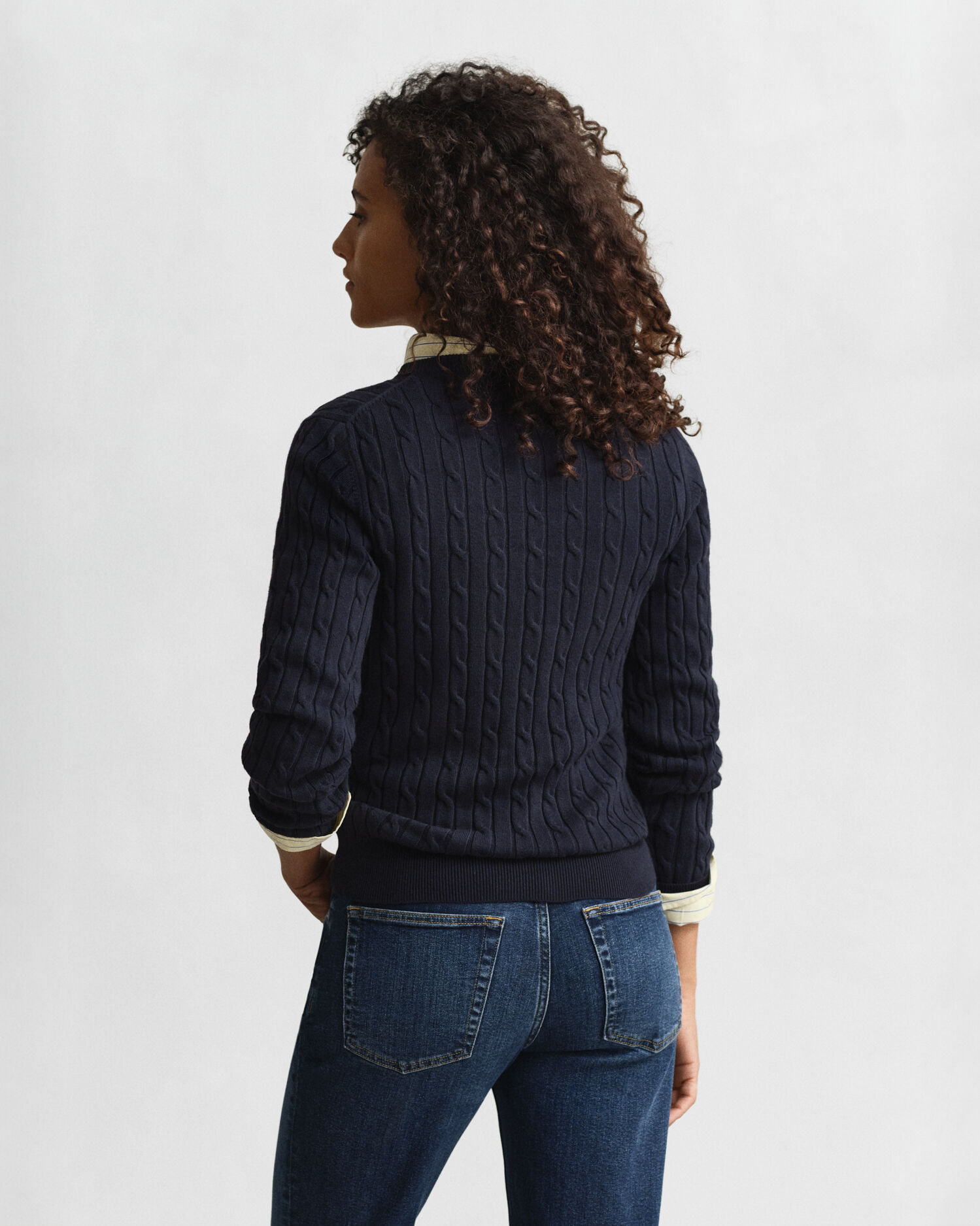 Stretch Cotton Cable Knit Crew Neck Sweater - GANT