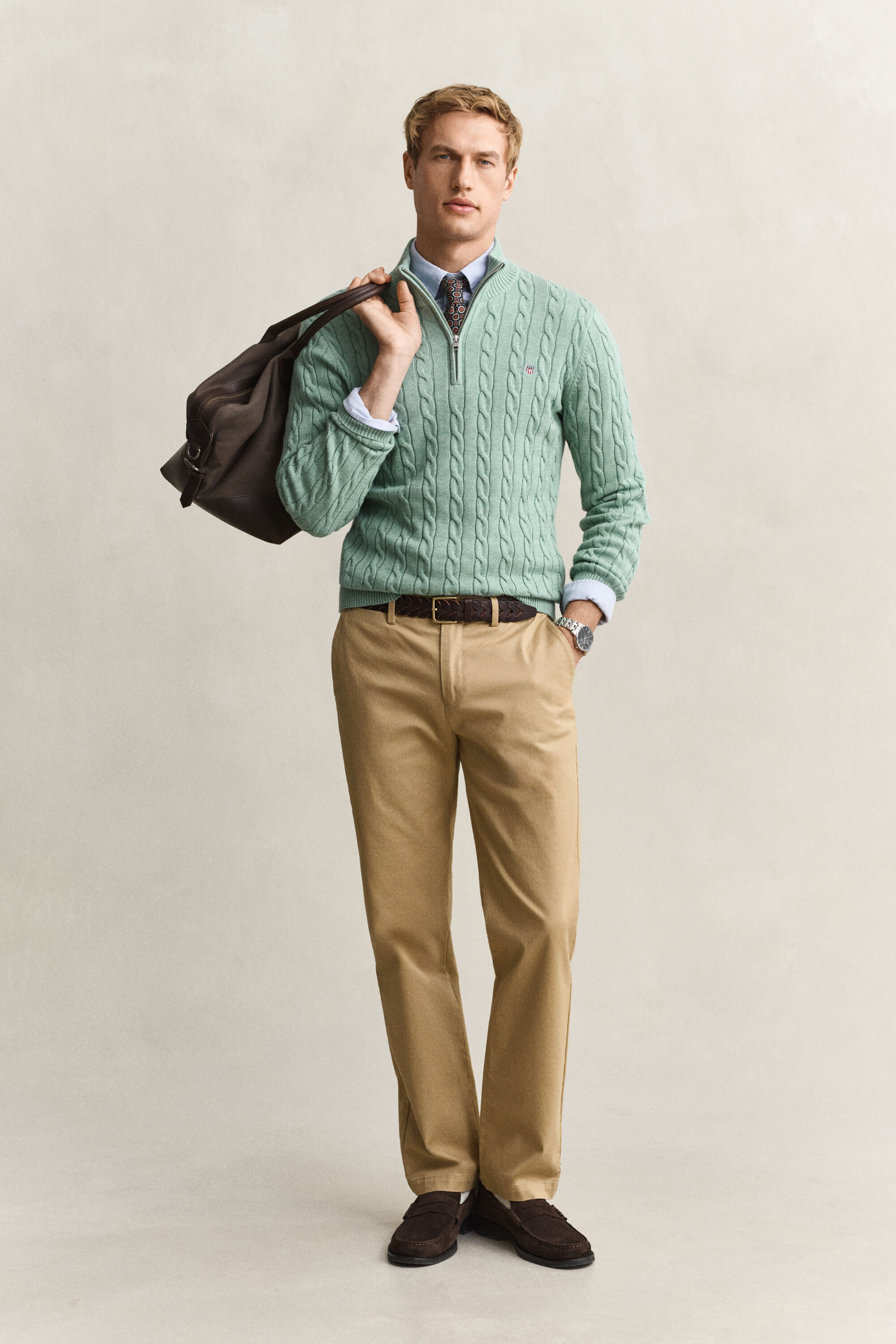 Cotton Cable Knit Half-Zip Sweater