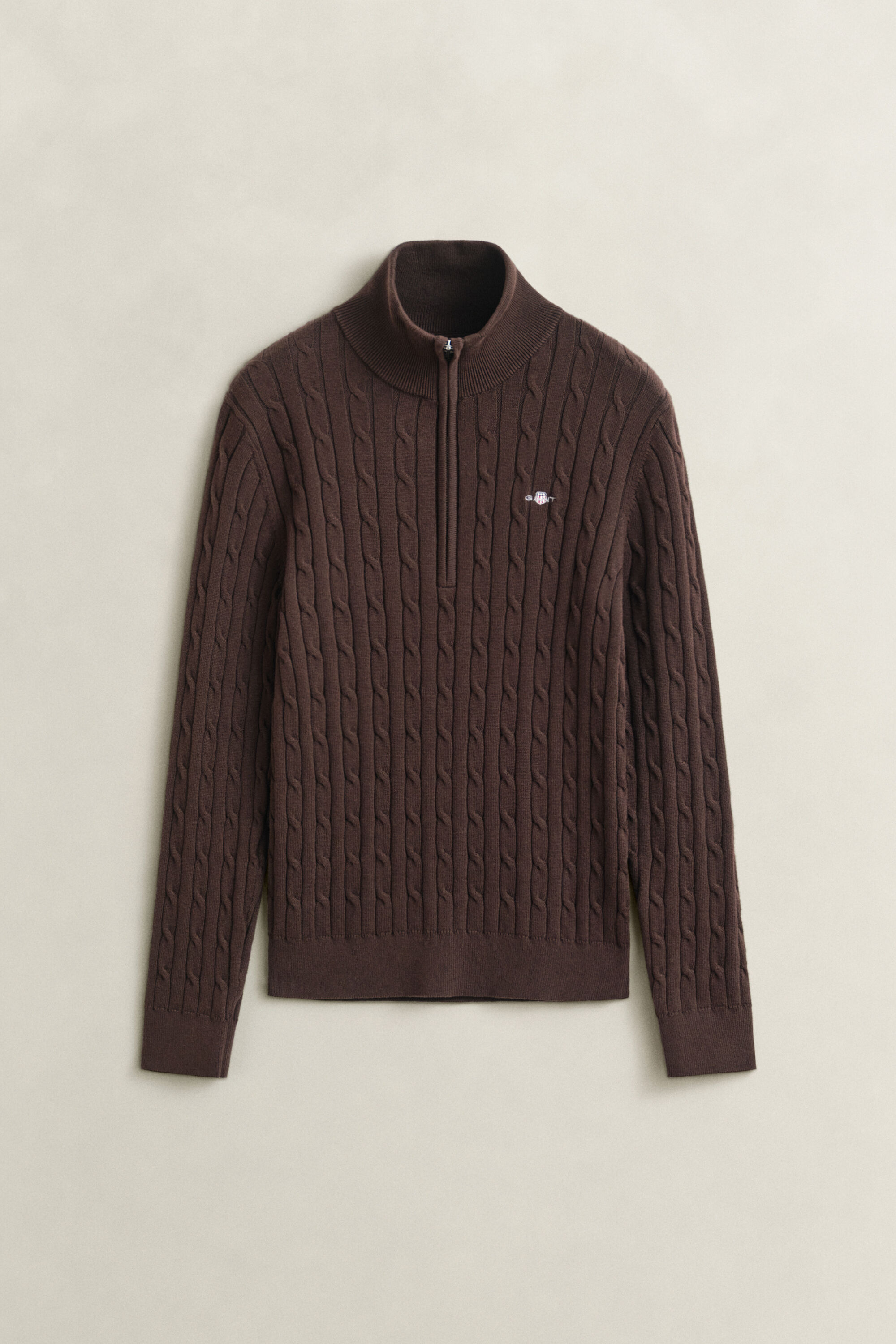 Stretch Cotton Cable Knit Half-Zip Sweater