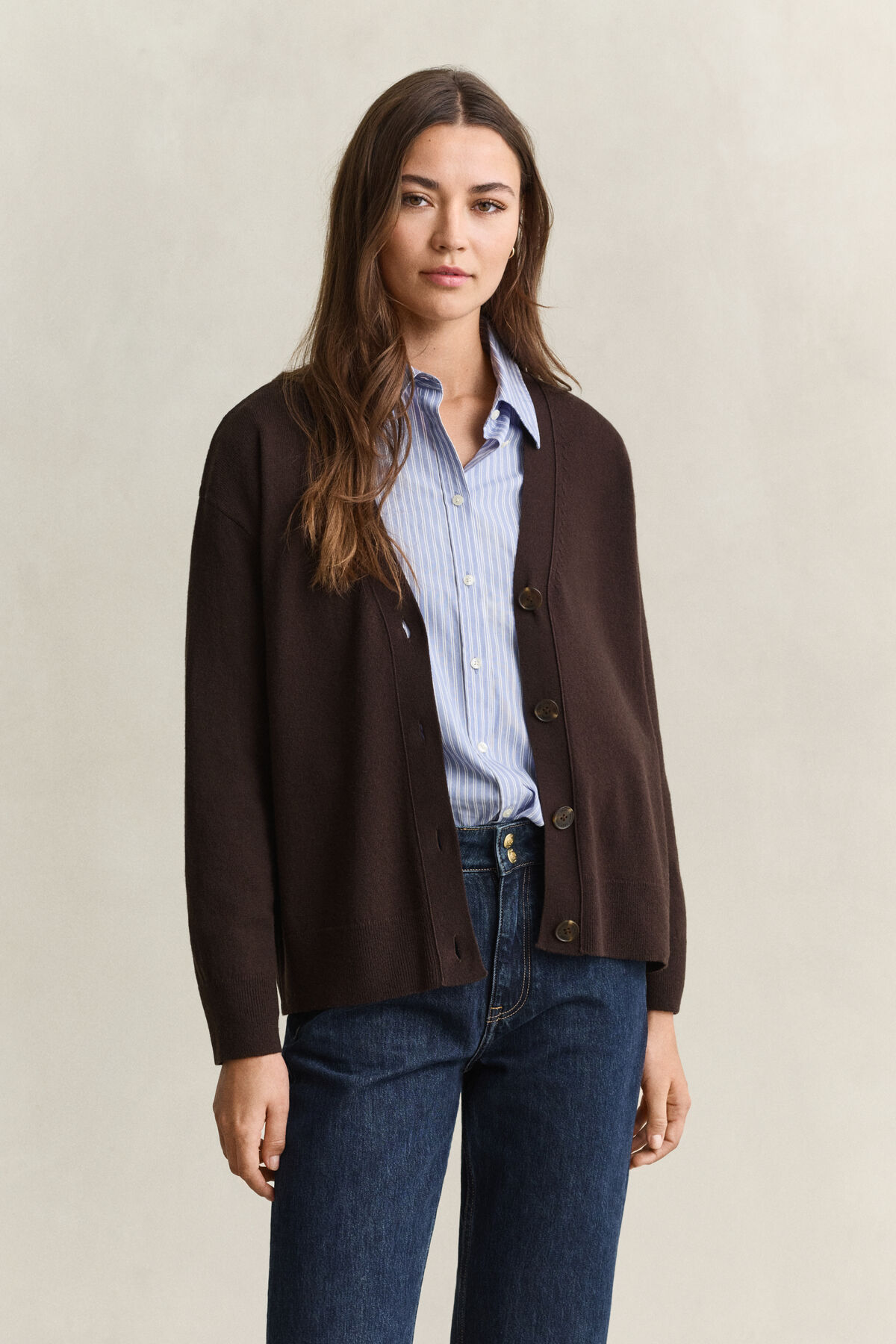 Superfine Lambswool Cardigan — DEEP BROWN