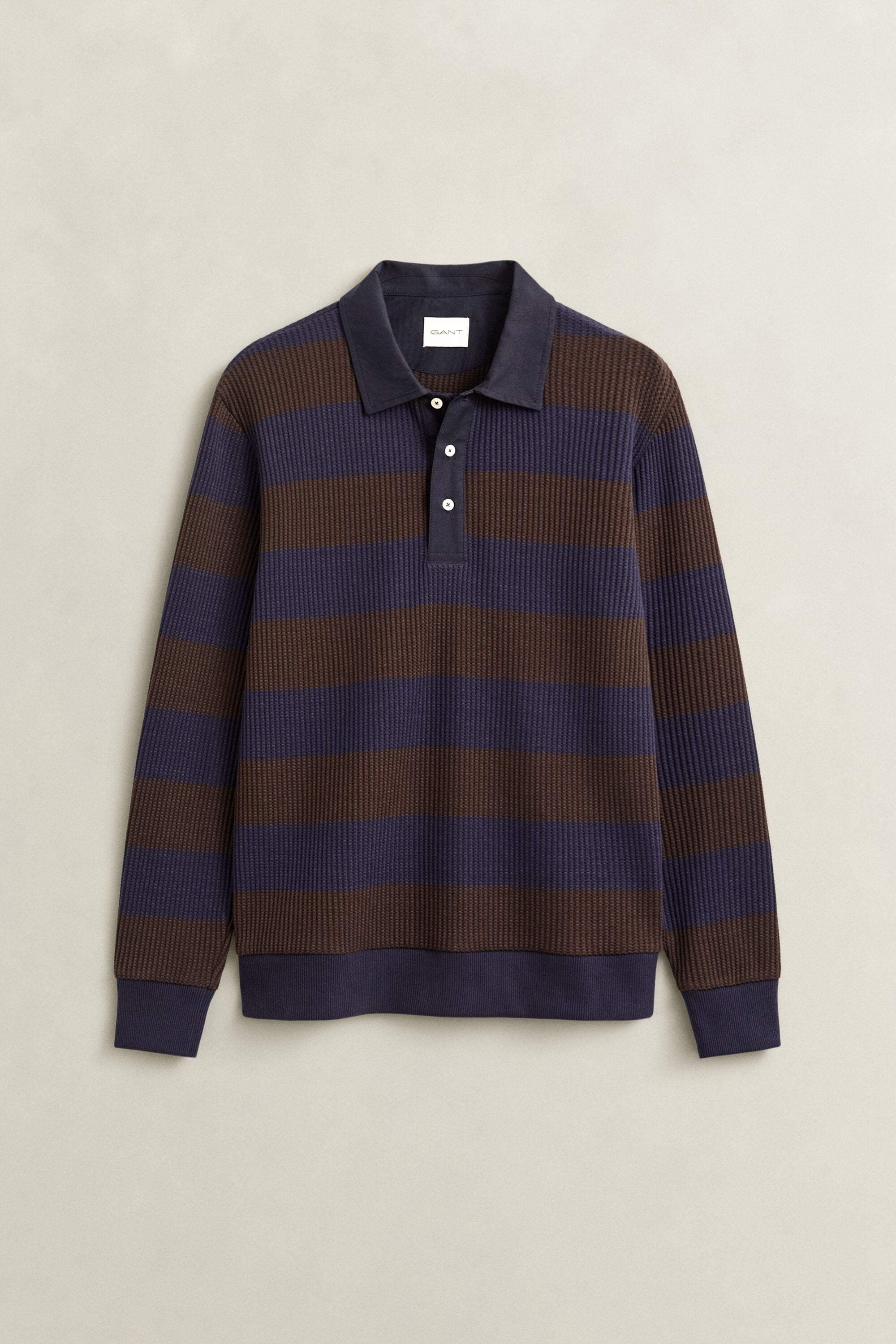 Striped Waffle Texture Polo Shirt