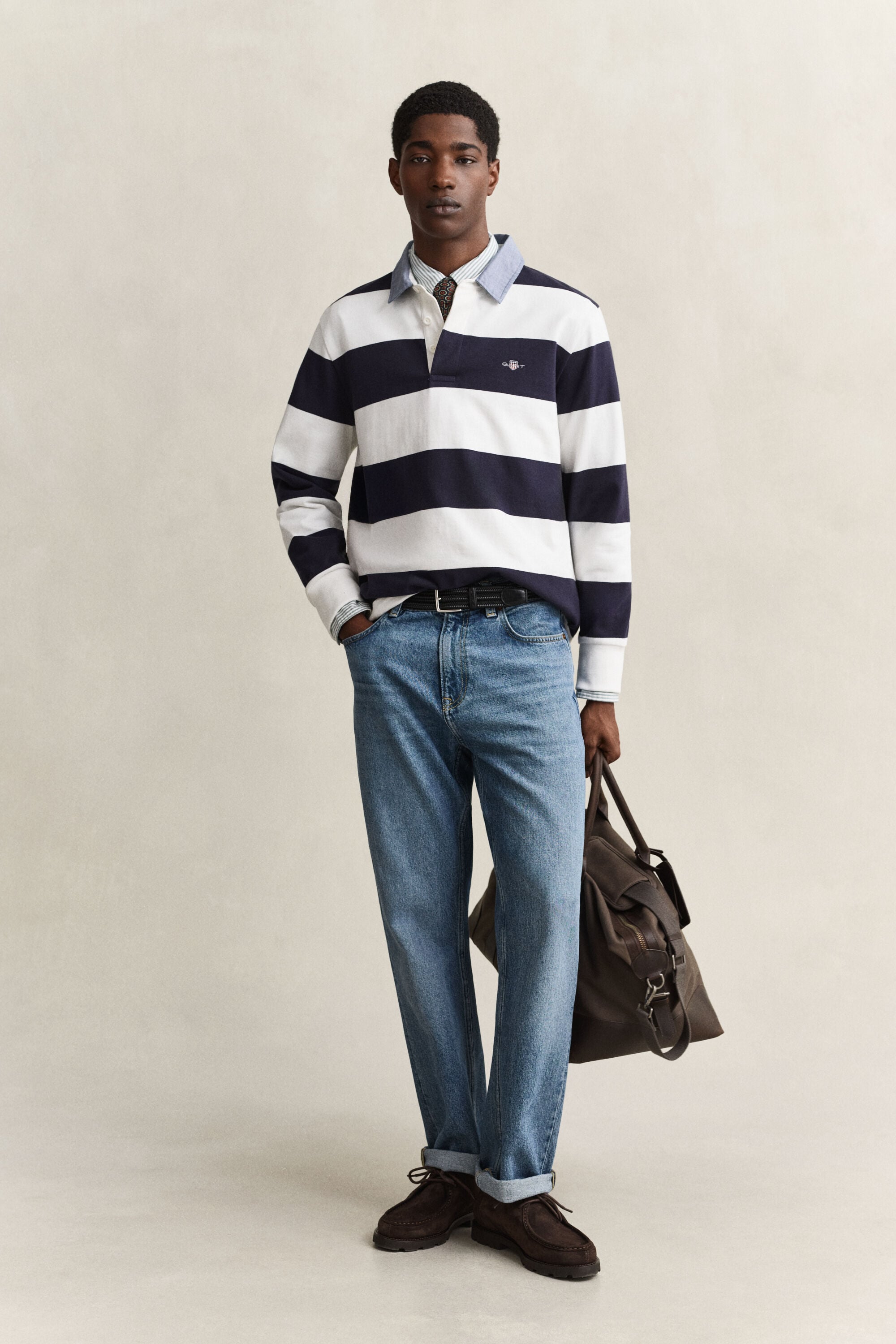 Chambray Collar Striped Heavy Rugger