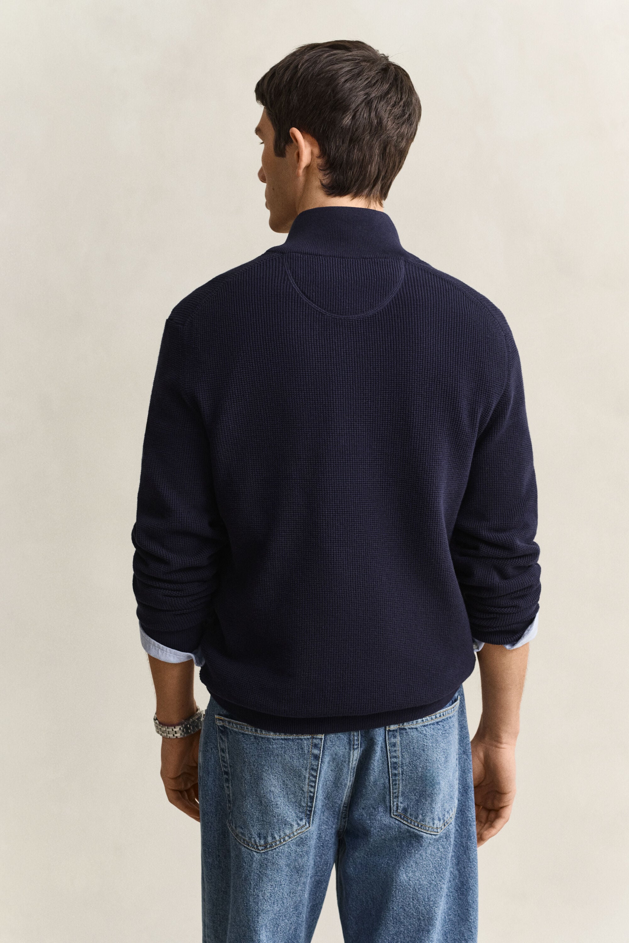 Textured Cotton Half-Zip Sweater