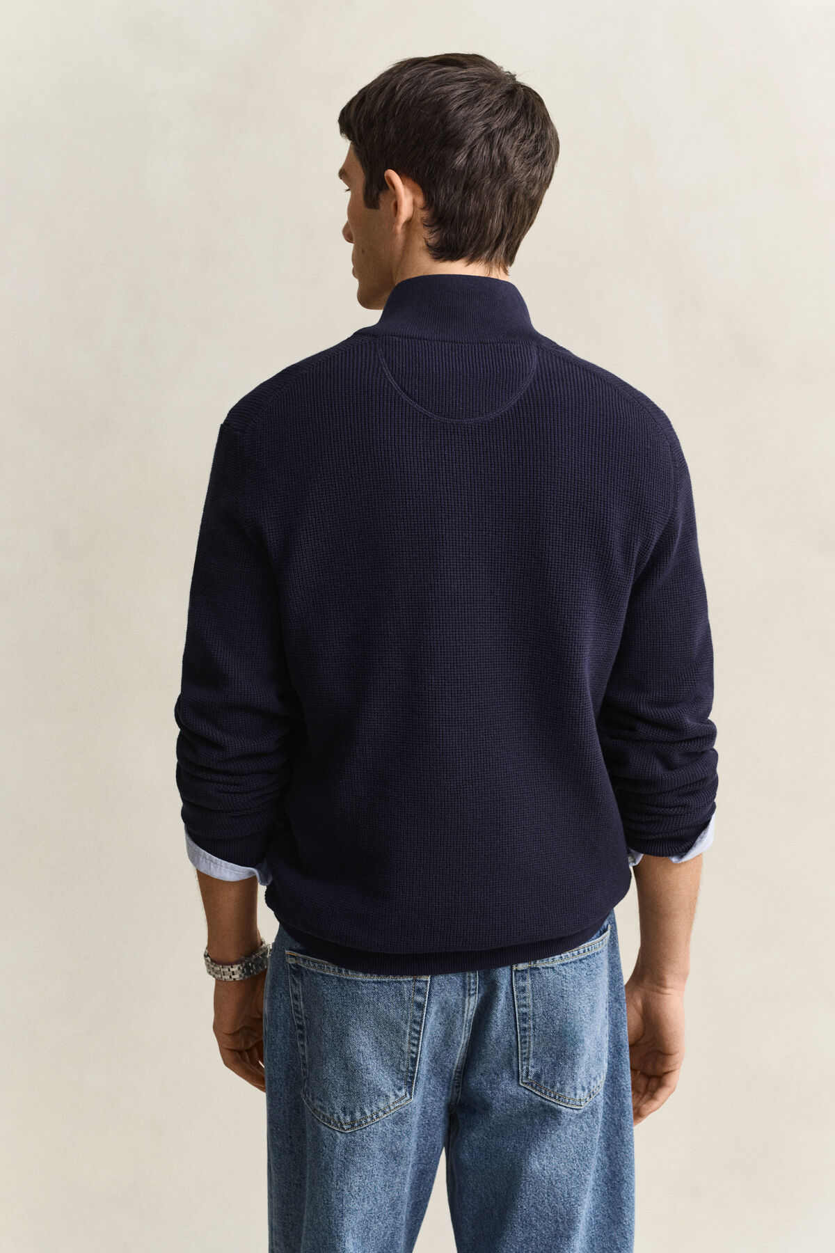 Textured Cotton Half-Zip Sweater — EVENING BLUE