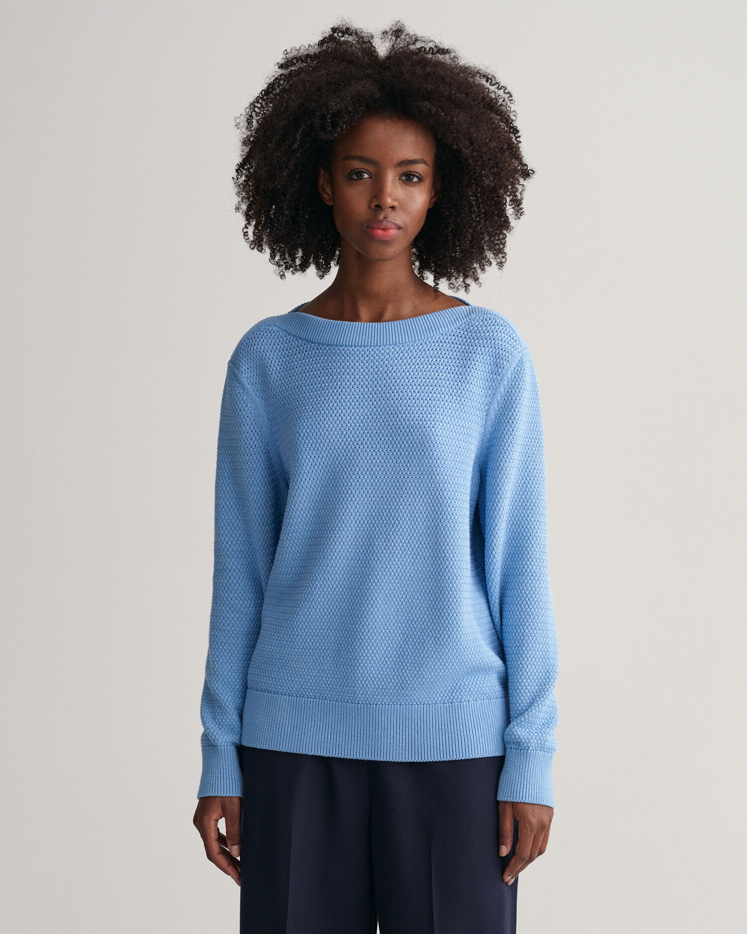 Textured Cotton Boat Neck Sweater