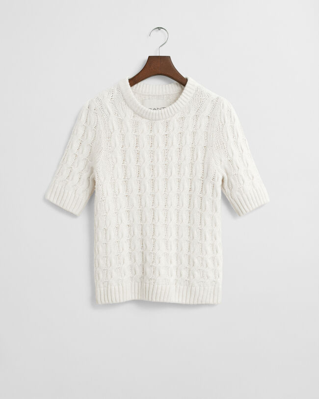 Puff Sleeve Cable Knit Short Sleeve Top