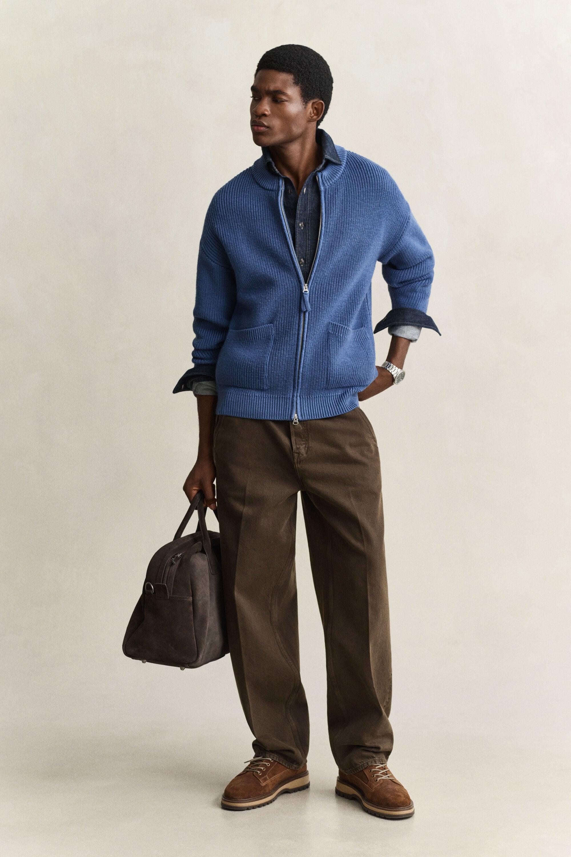 Ribbed Wool Zip Cardigan — BLUE HORIZON