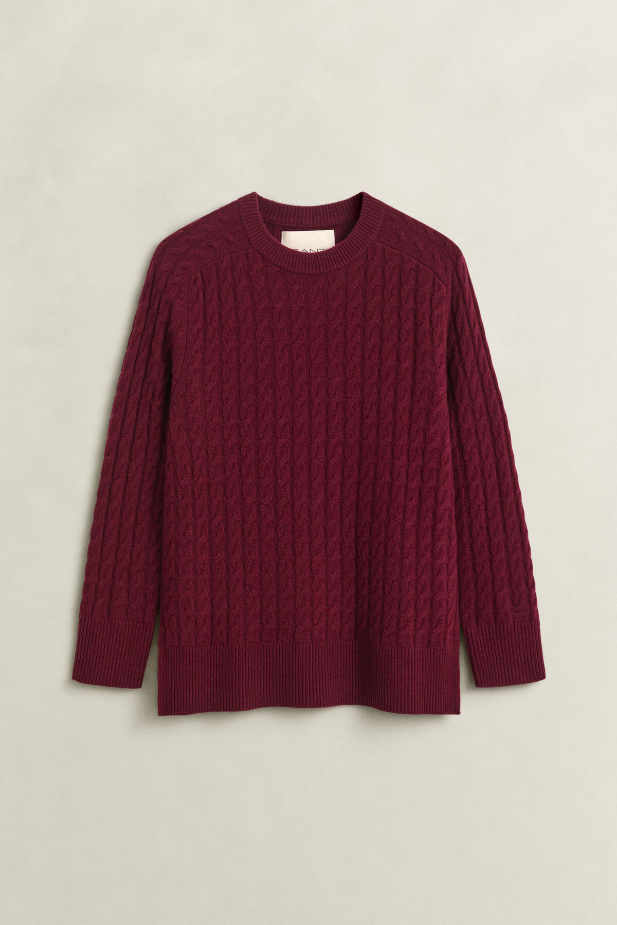 Wool Cashmere Cable Knit Sweater — DARKENED WINE