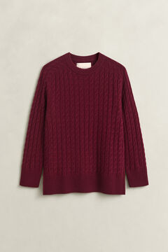 Wool Cashmere Cable Knit Sweater — DARKENED WINE 1