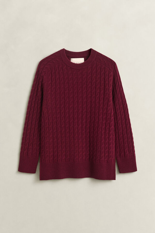 Wool Cashmere Cable Knit Sweater — DARKENED WINE