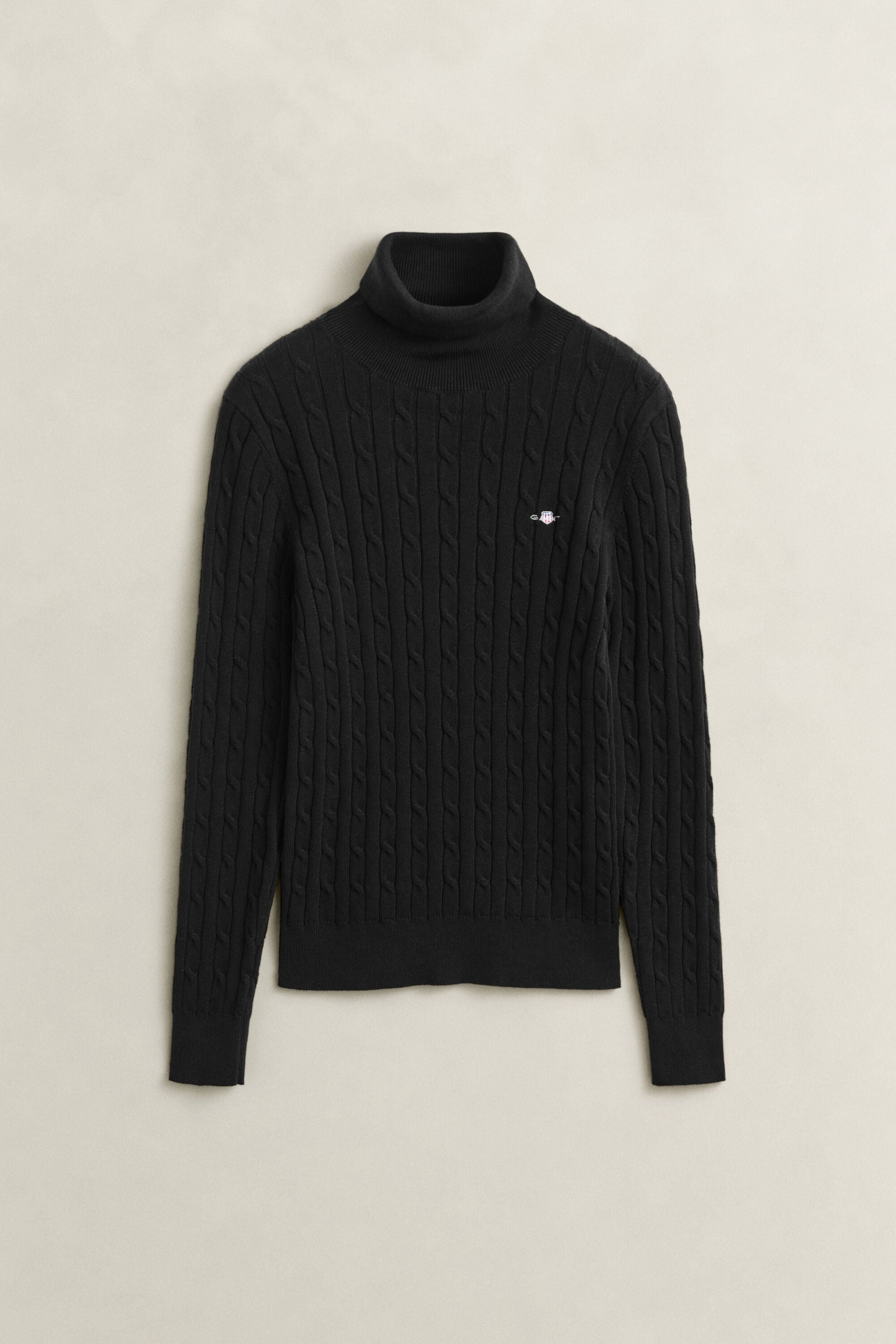 Stretch Cotton Cable Knit Turtleneck Sweater