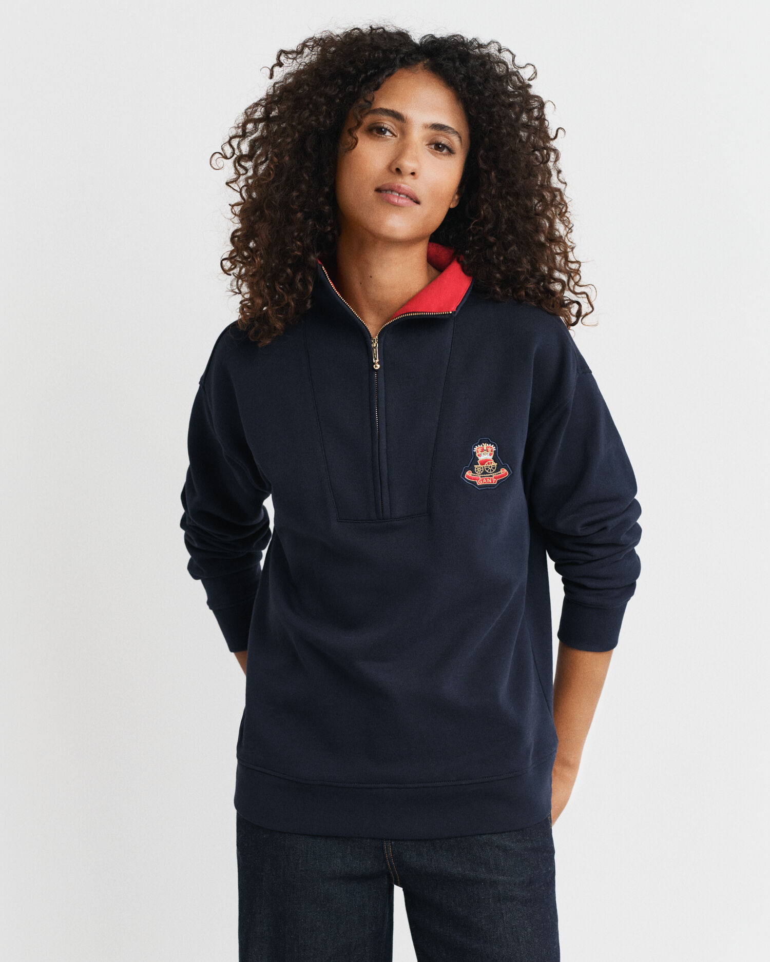 Crest Badge Half Zip Sweatshirt