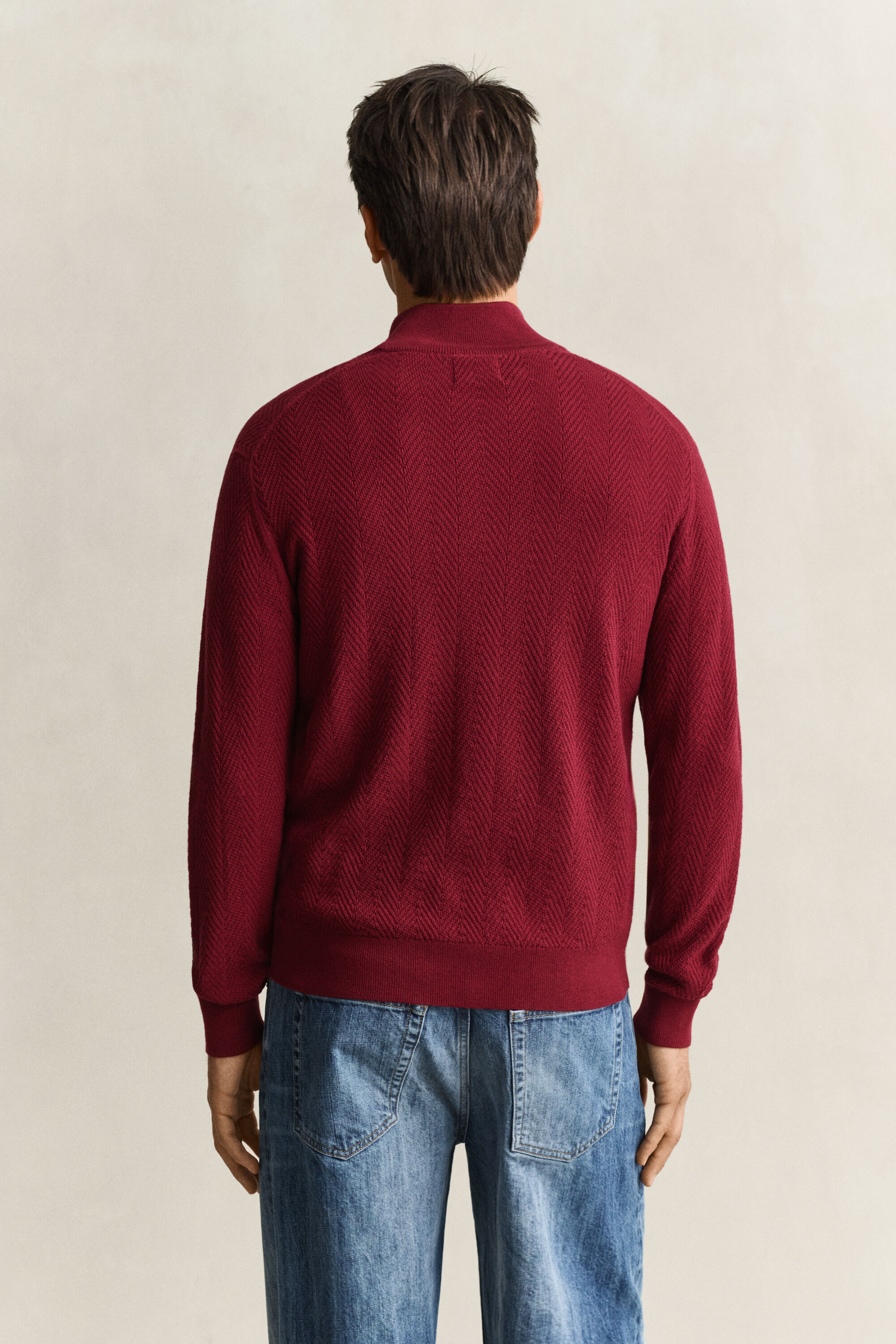 Herringbone Half-Zip Sweater — PLUMPED RED