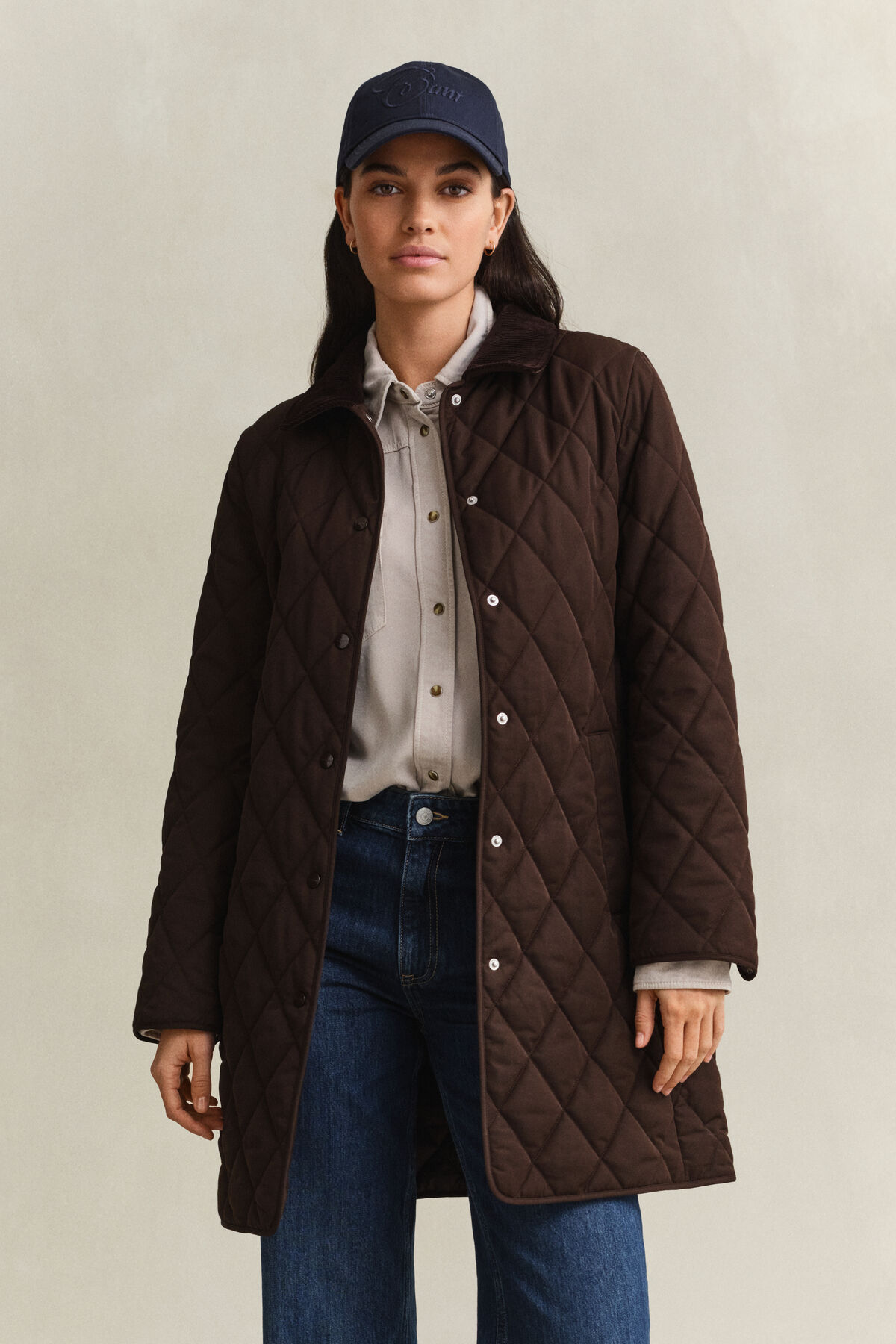 Fitted Quilted Coat — DEEP BROWN