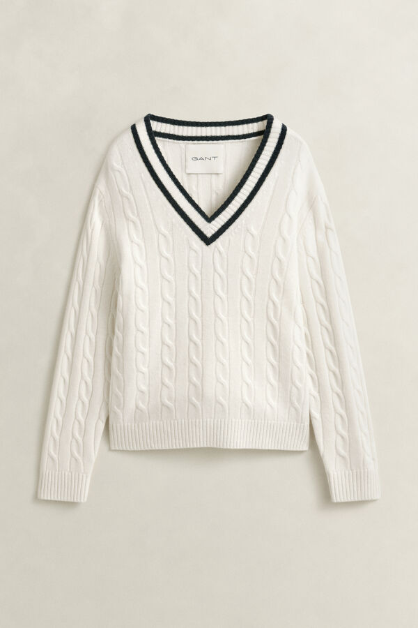 Merino Wool Cable Knit Sweater — CREAM