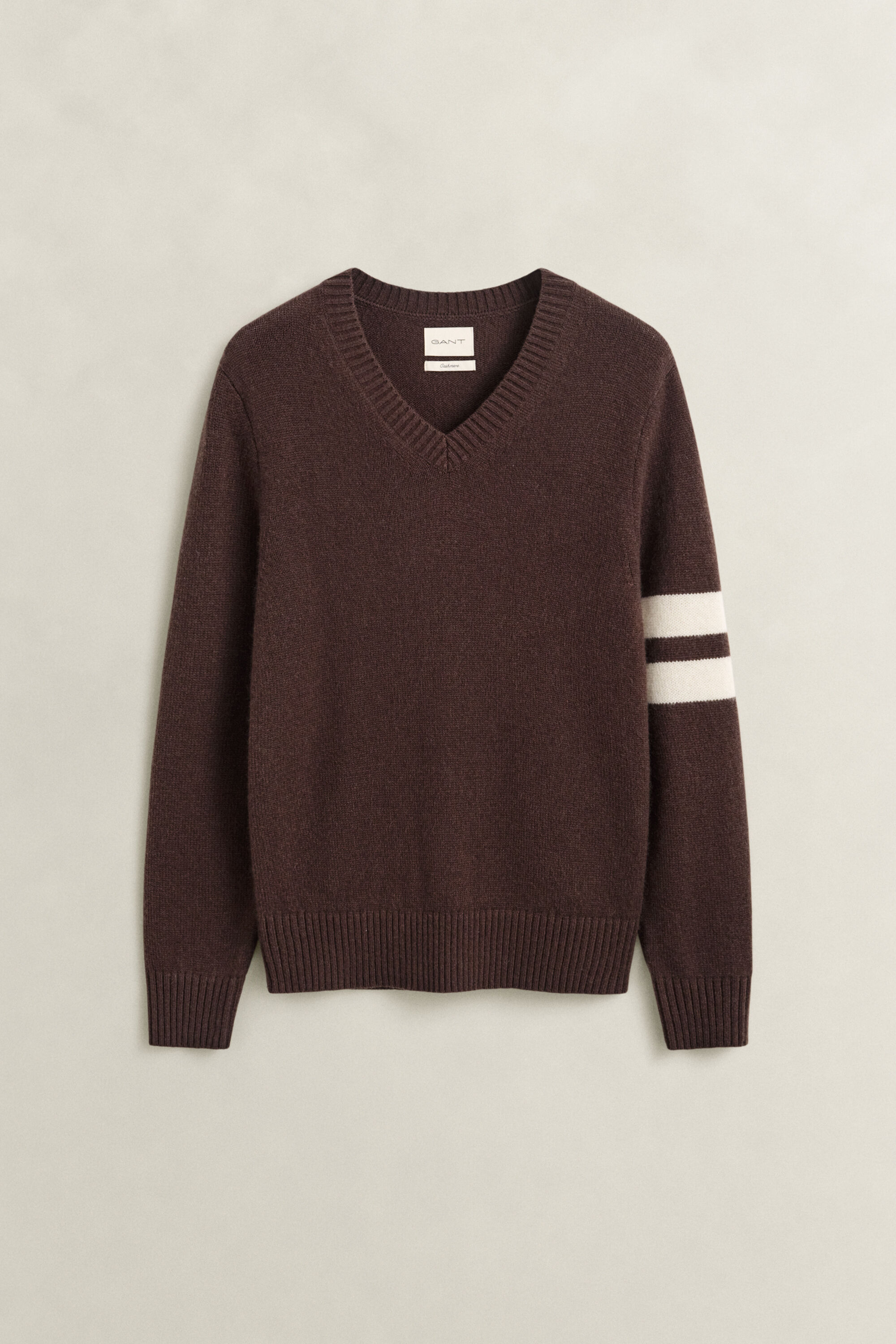 Striped Cashmere V-Neck Sweater — BLACK BROWN
