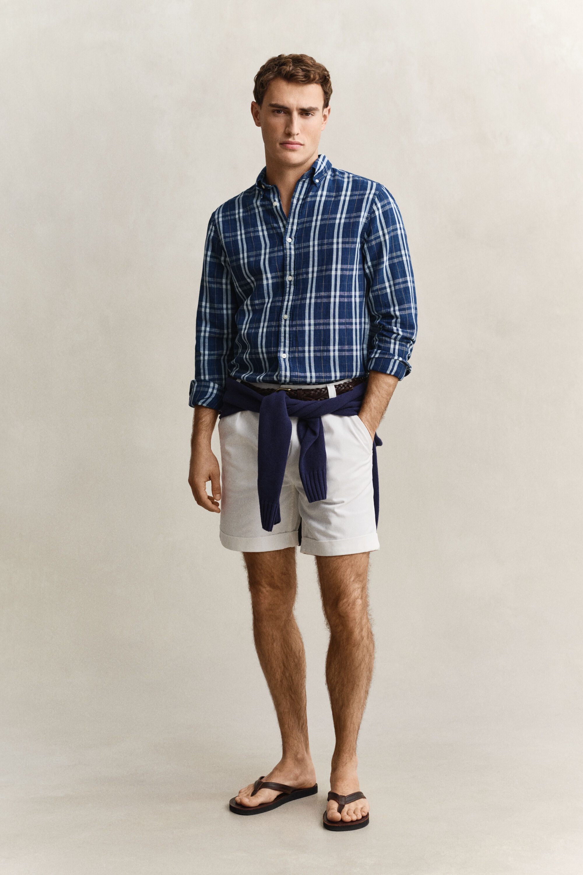 Cotton Linen Checked Shirt