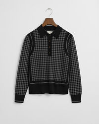 Houndstooth Jacquard Polo Sweater