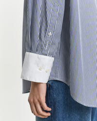 Oversized Contrast Collar Striped Shirt