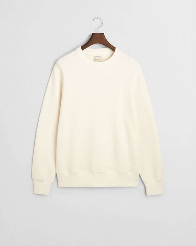 Waffle Textured Crew Neck Sweatshirt