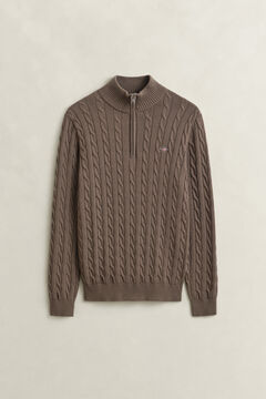 Cotton Cable Knit Half-Zip Sweater — FADED TAUPE 1