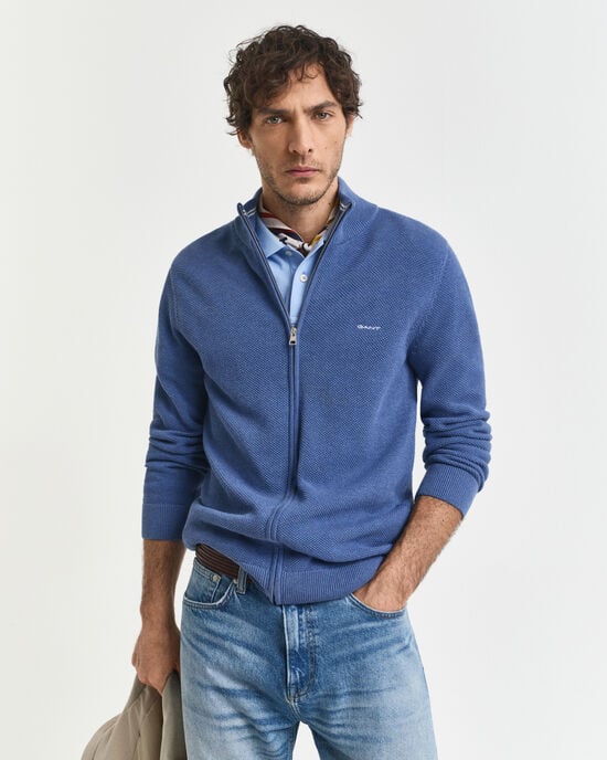 Cotton Piqué Zip Cardigan