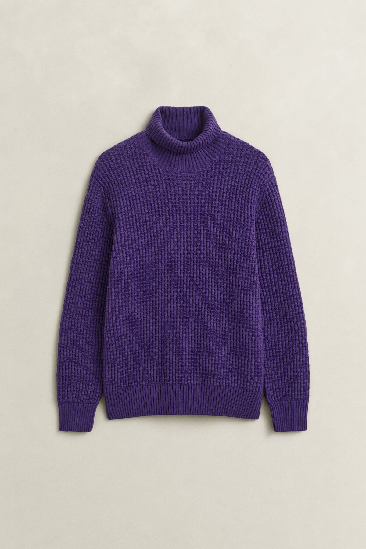 Textured Cotton Wool Turtleneck Sweater — PANSY PURPLE