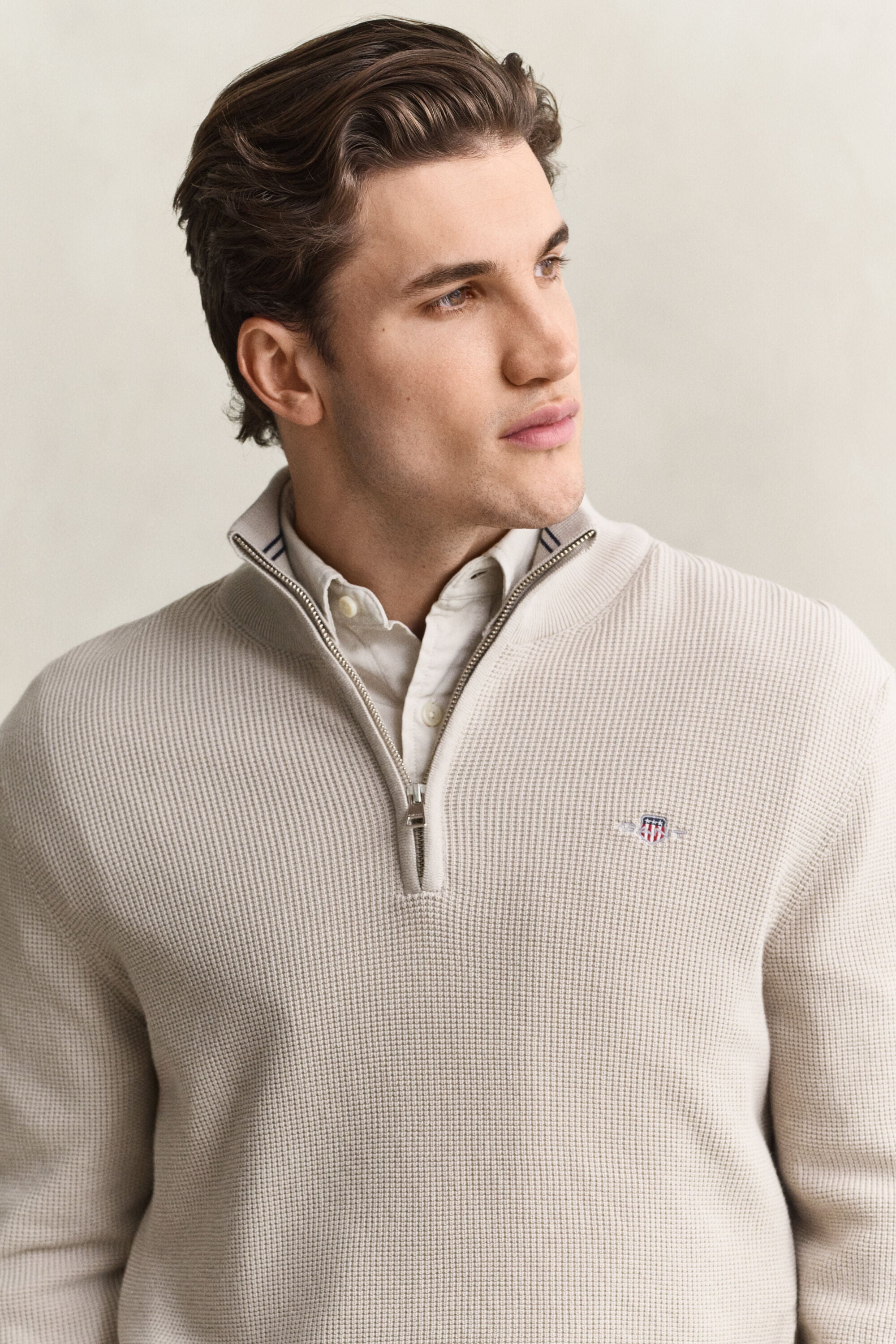 Textured Cotton Half-Zip Sweater