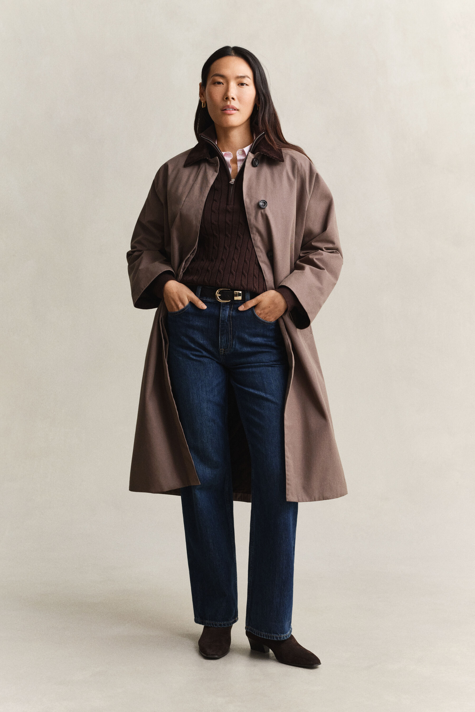 Stretch Cotton Cable Knit Half-Zip Sweater