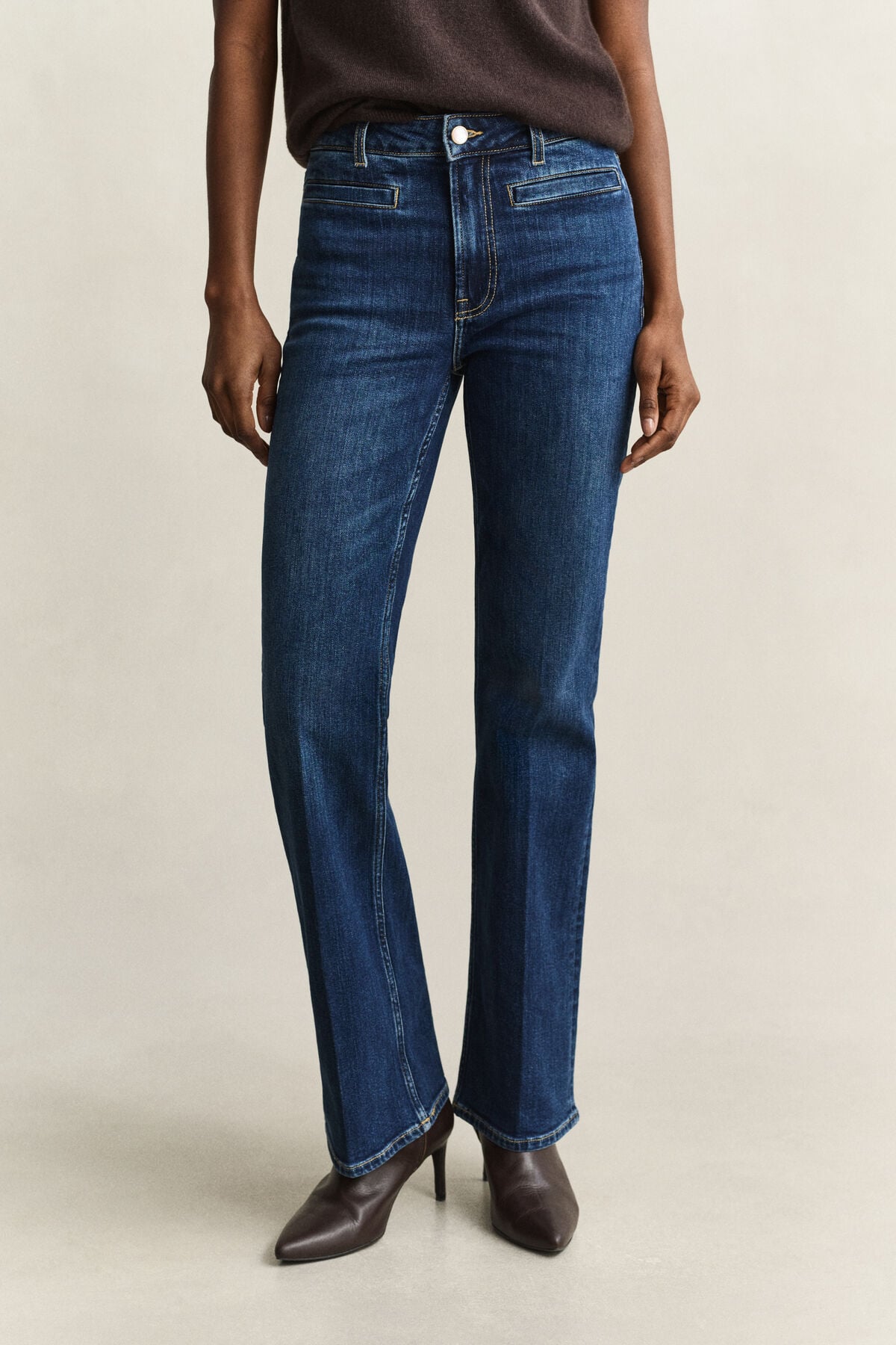 Monogram Flared Jeans — DARK BLUE WORN IN