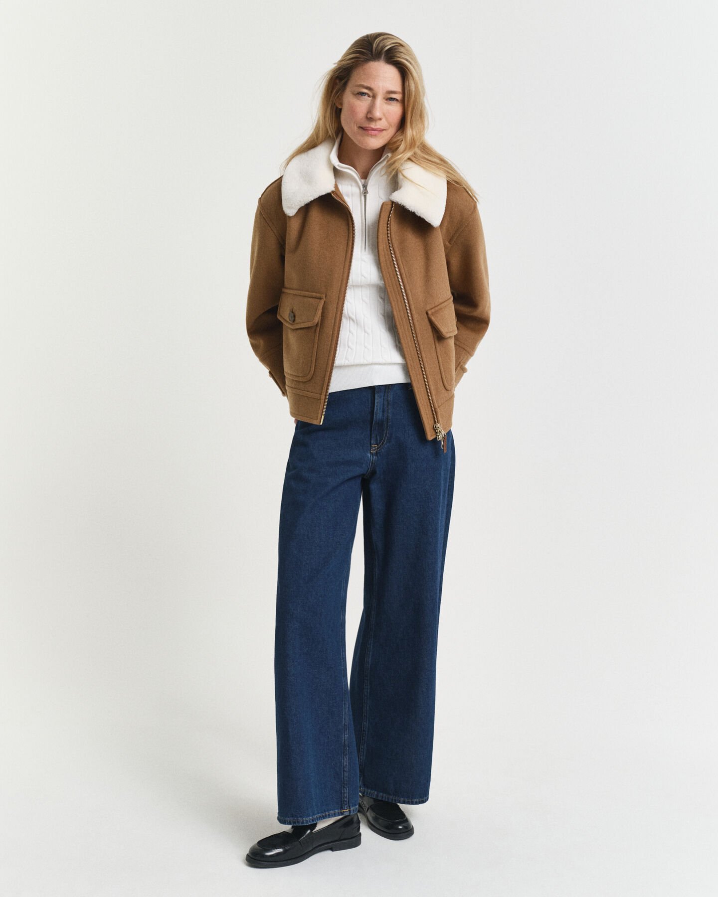 Stretch Cotton Cable Knit Half-Zip Sweater