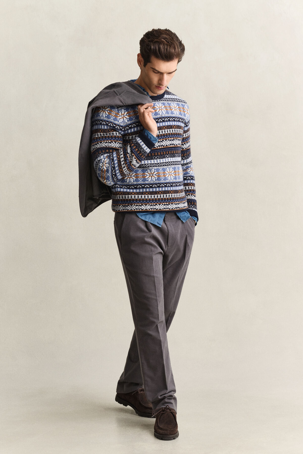 Fair Isle Crew Neck Sweater — EVENING BLUE