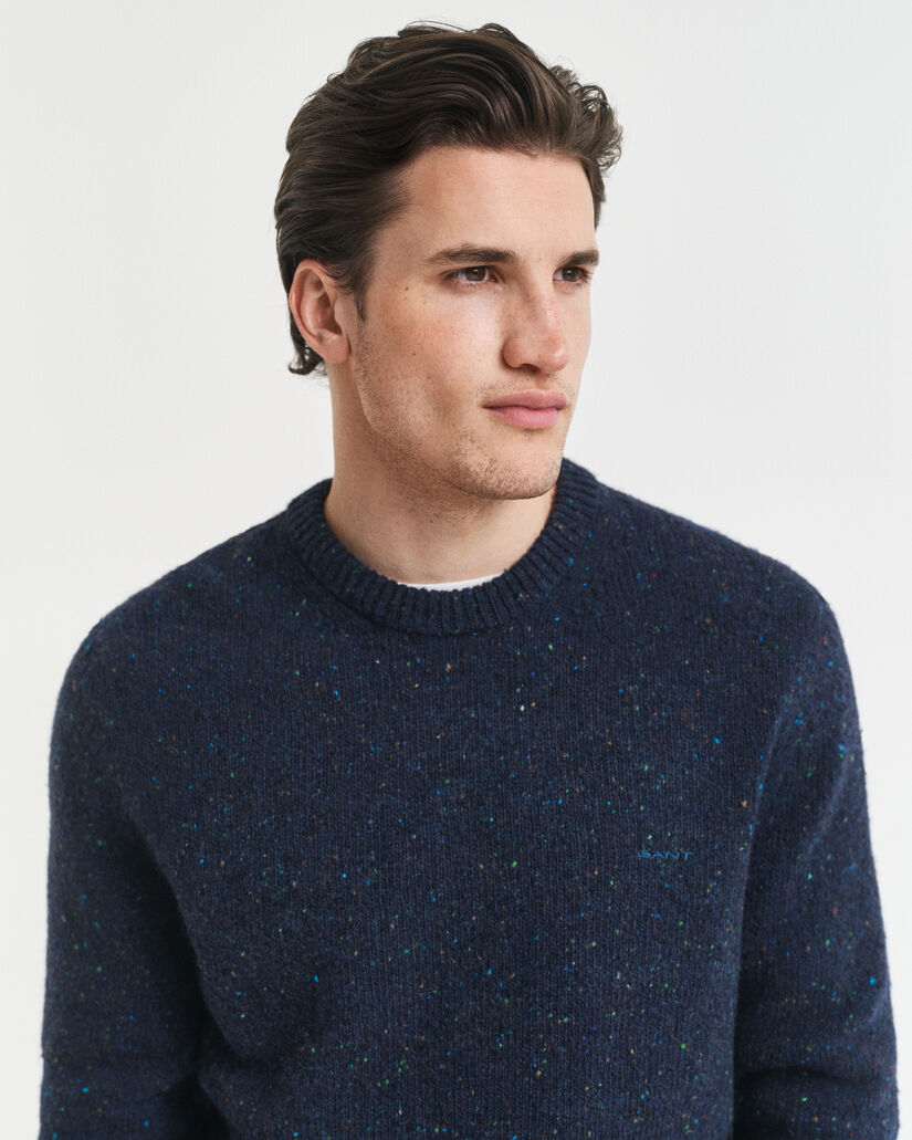 Wool Blend Nepps Crew Neck Sweater