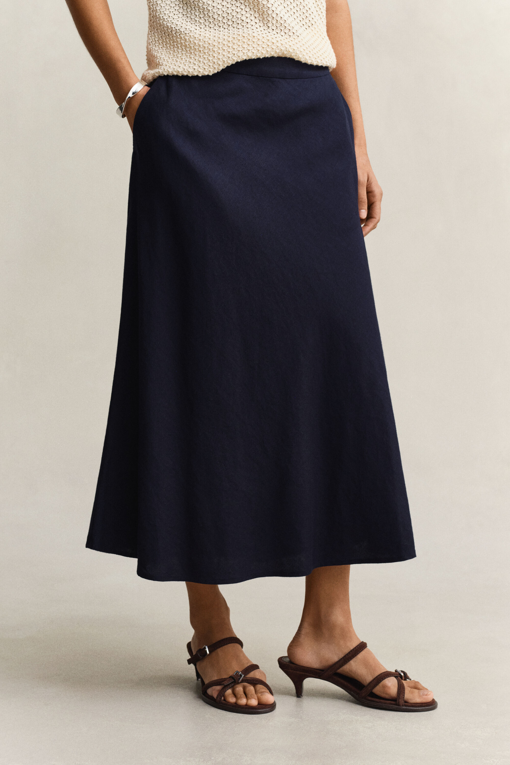 Flared Linen Blend Skirt