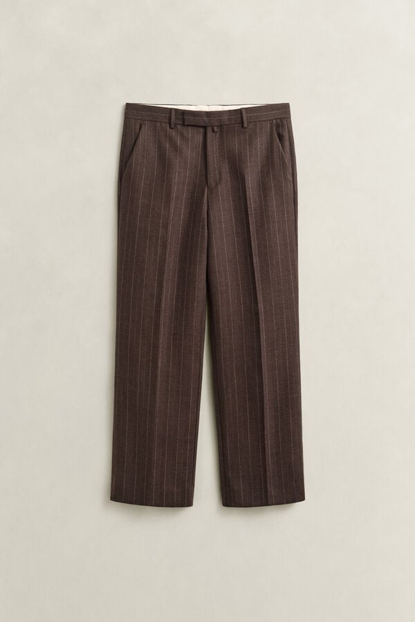 Wool Pinstriped Suit Pants — SHADOW BROWN