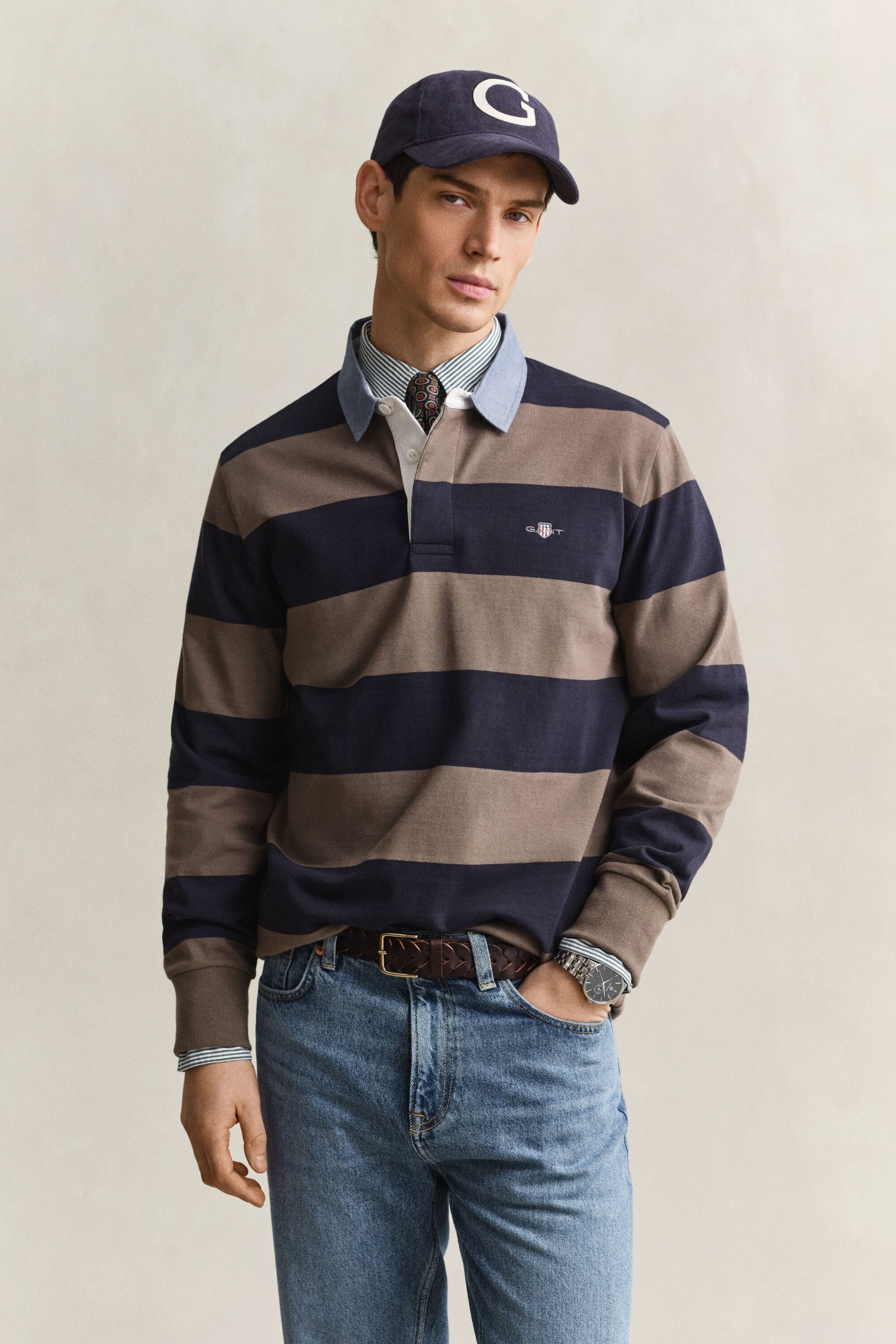 Chambray Collar Striped Heavy Rugger