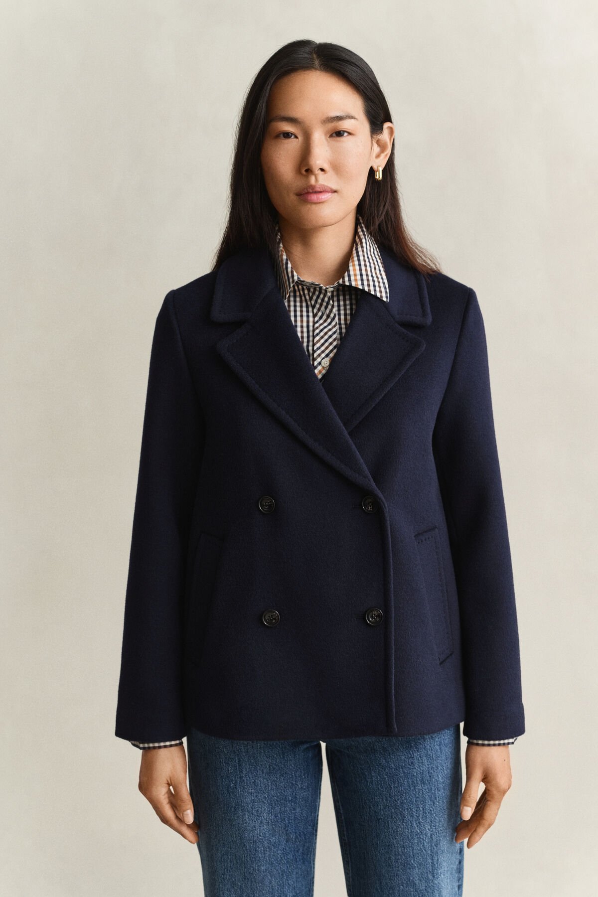 Wool Blend Peacoat — EVENING BLUE