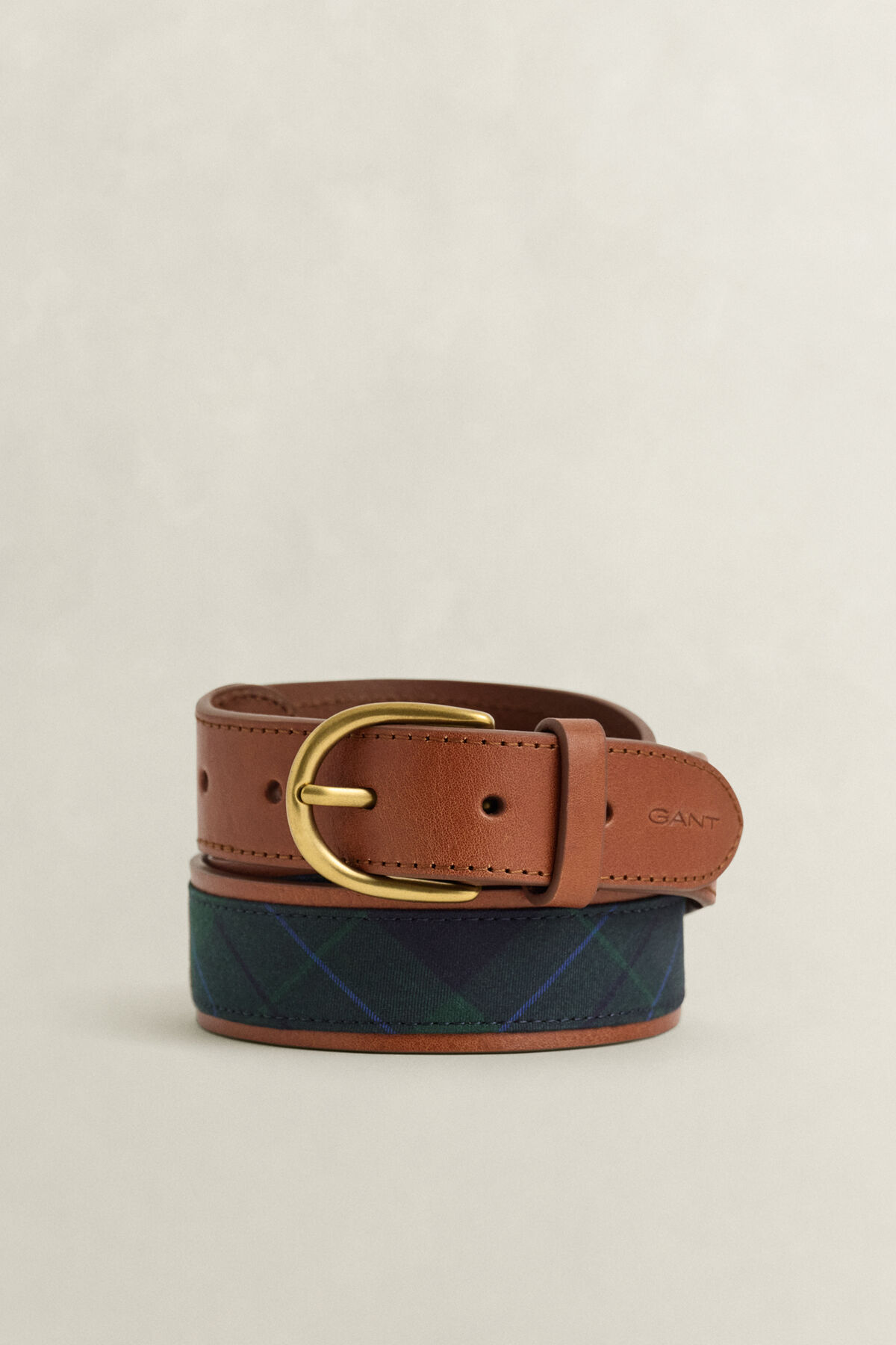 Checked Belt & Card Holder Gift Set — COGNAC