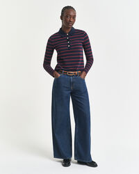 Breton Striped Long Sleeve Piqué Polo Shirt