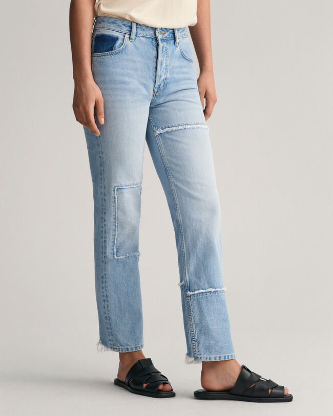 High-Waisted Straight Leg Patchwork Jeans - GANT