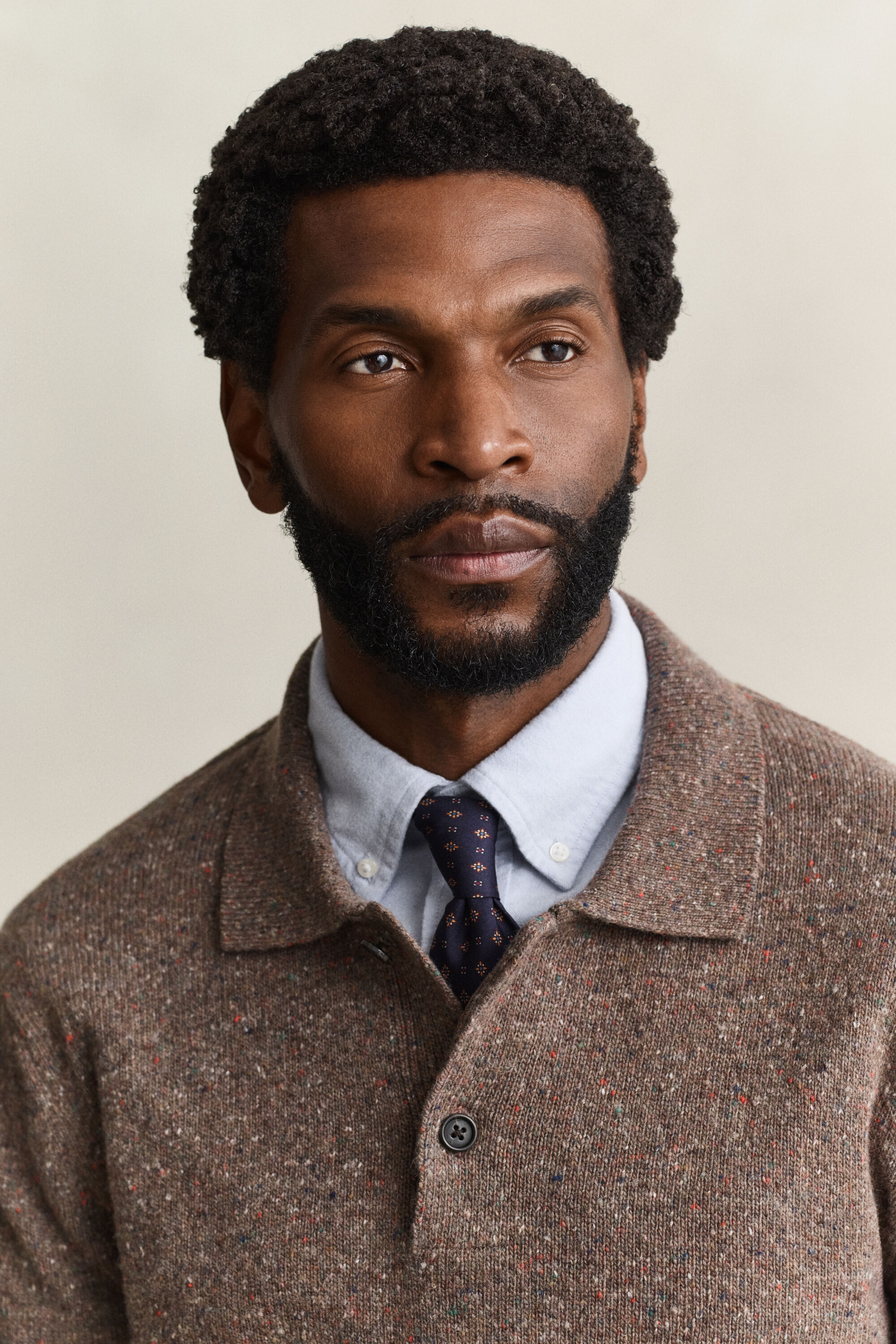 Wool Blend Nepps Polo Sweater