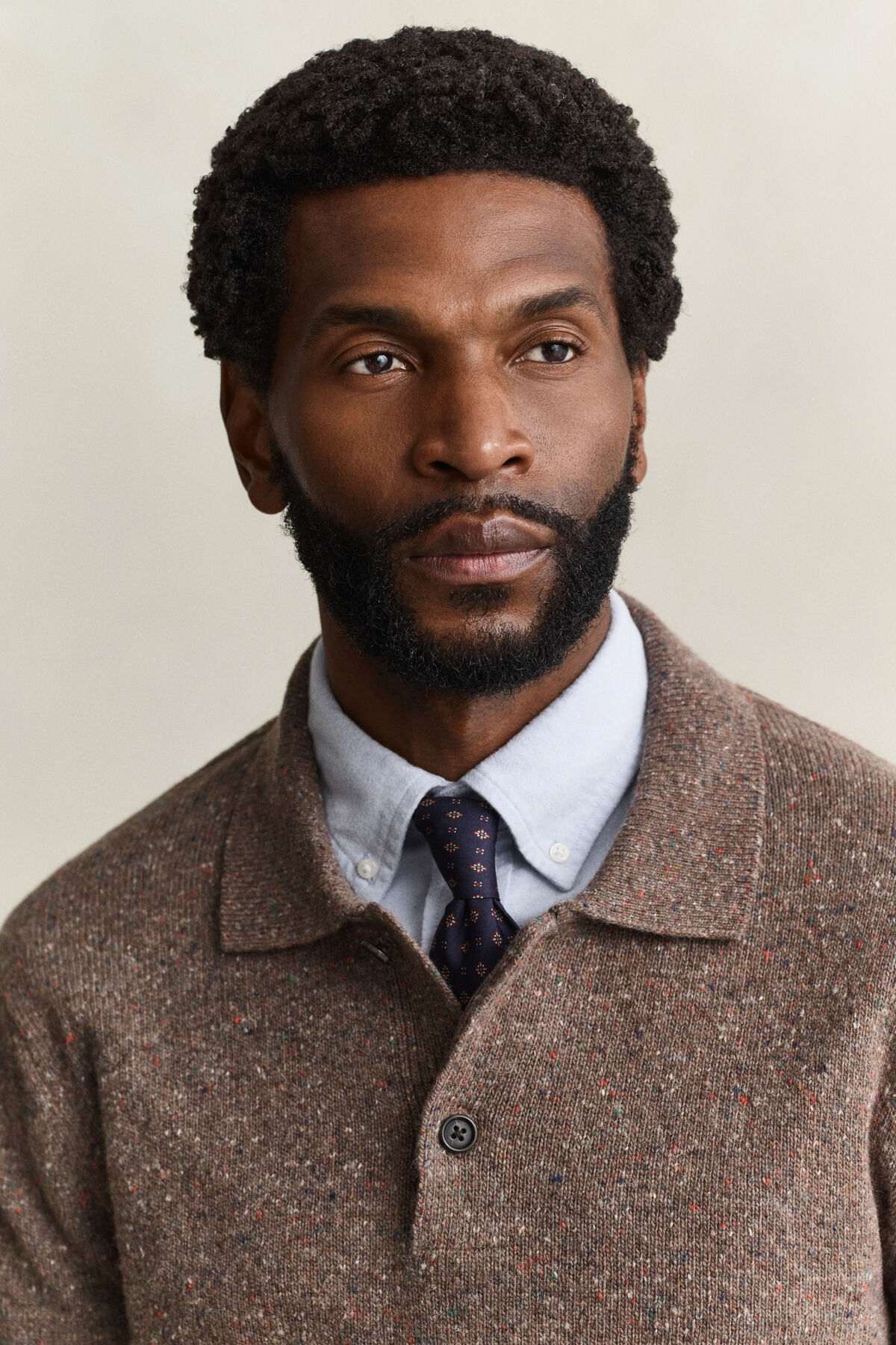 Wool Blend Nepps Polo Sweater — FADED TAUPE