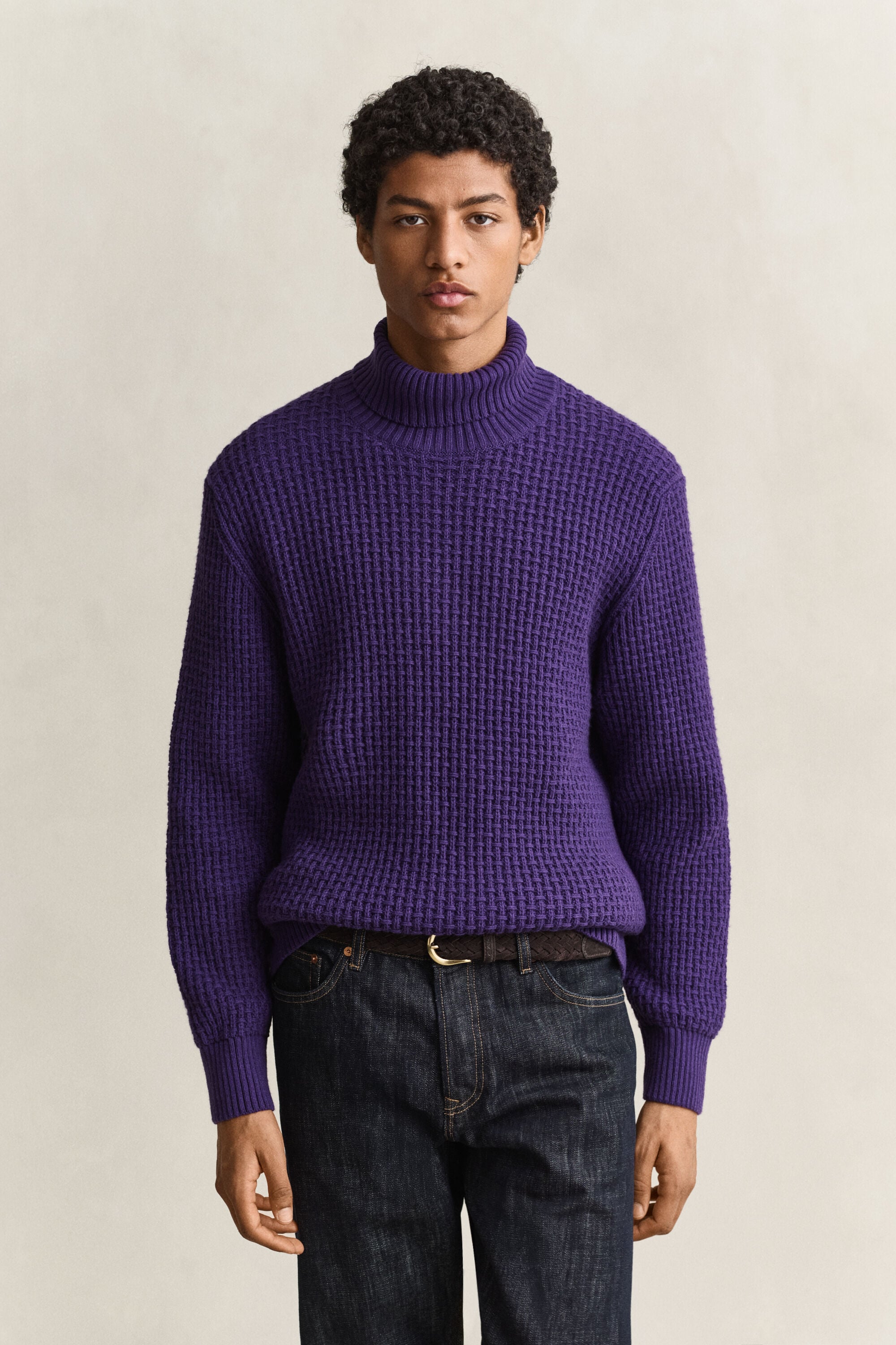 Textured Cotton Wool Turtleneck Sweater